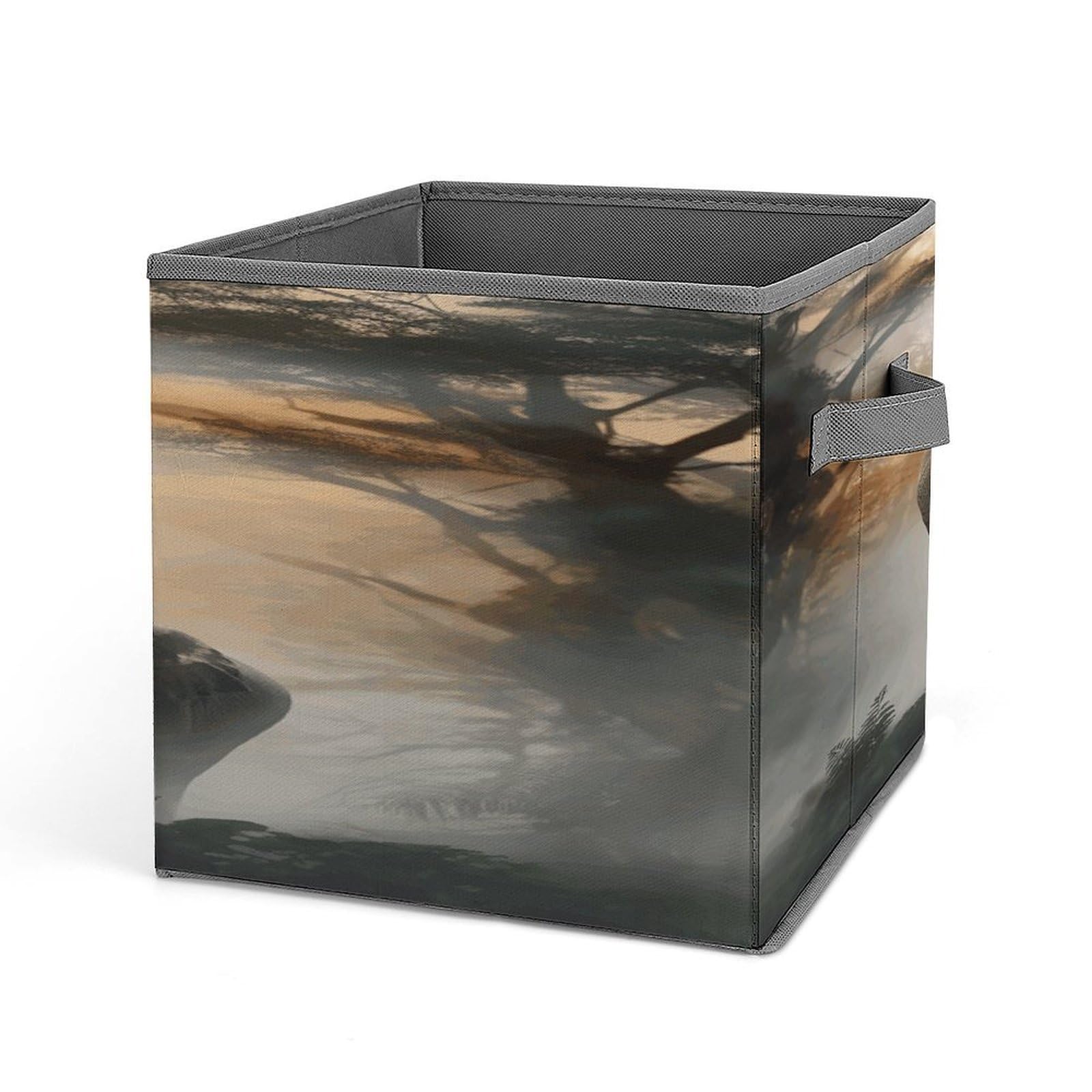 Fodpand Style Elephant In The Fog Storage Cubes Foldable Decorative Fabric, Storage Bins Baskets With Handles, Closet Organizers And Storage For Home, Office,Closet, Clothes