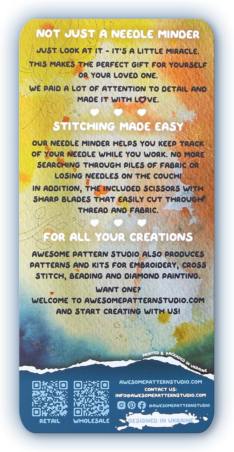 Awesome Pattern Studio Needle Minder Set - Mandala Owl Magnetic Needle Minder + 2 Needle Threaders. Enamel Pin for Cross Stitch, Embroidery and Craft