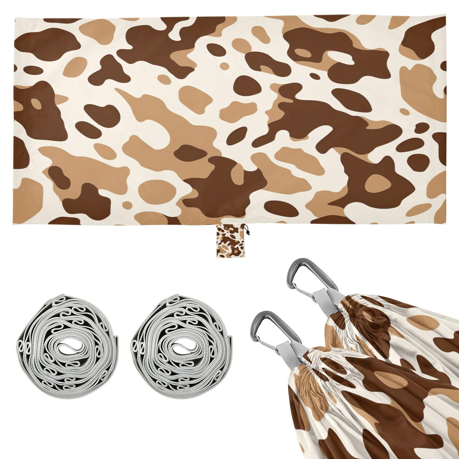 Haskirky Cow Print Camping Hammock, Single Portable Hammocks with Tree Straps & Attached Carry Bag, 330Lbs Capacity Perfect for Outside Indoor Hiking Beach Backpack Travel