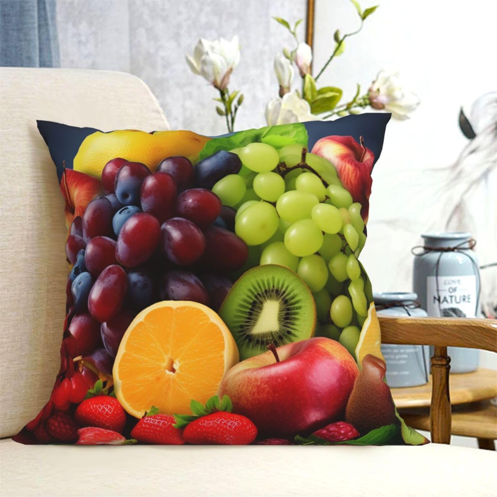 Fodpand Black Decorative Throw Pillow Covers 16"X16" Fruits Cushion Cases Square Modern Farmhouse Pillow Cases Soft Cozy Cushion Covers For Couch Sofa Bedroom Home Decor Pillowcase