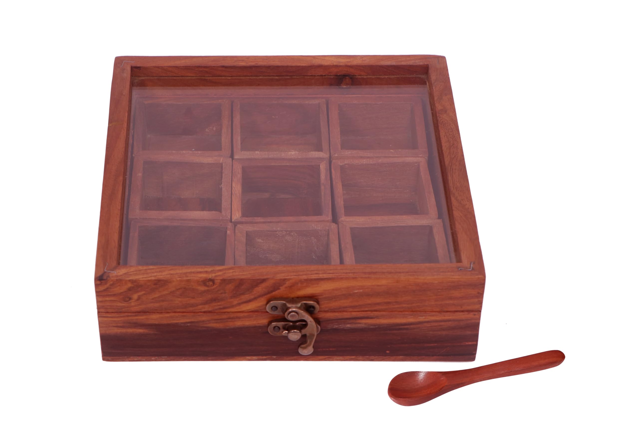 Handcrafted Spice Box with Spoon, Organize Your Kitchen in Artisan Style, Artisan Crafted, Sustainable Kitchenware, Authentic Indian Spices