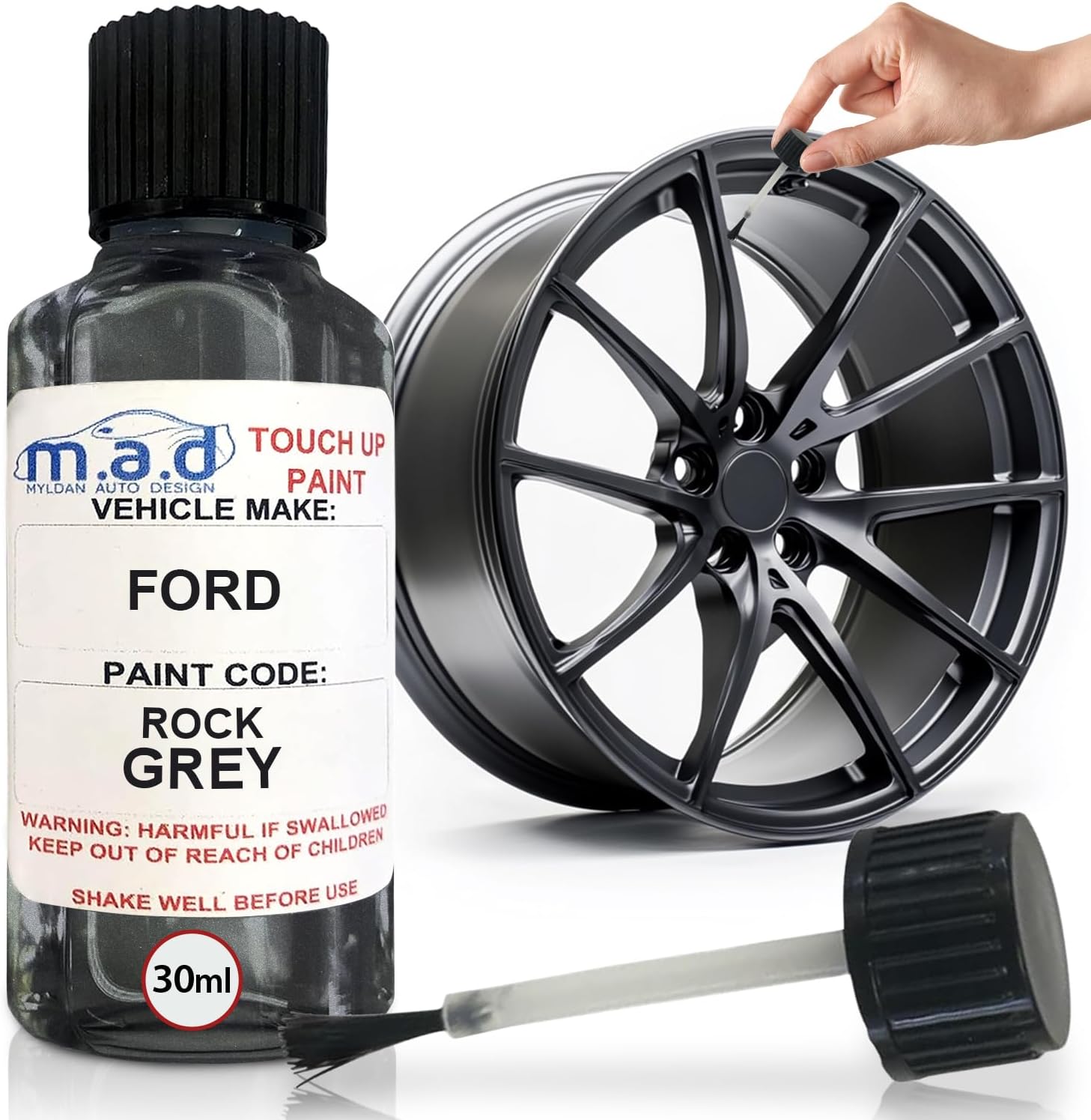 TOUCH UP PAINT COMPATIBLE WITH FIESTA ST ALLOY WHEEL KIT BRUSH MADE FOR FORD CURBING ST-3 ROCK GREY