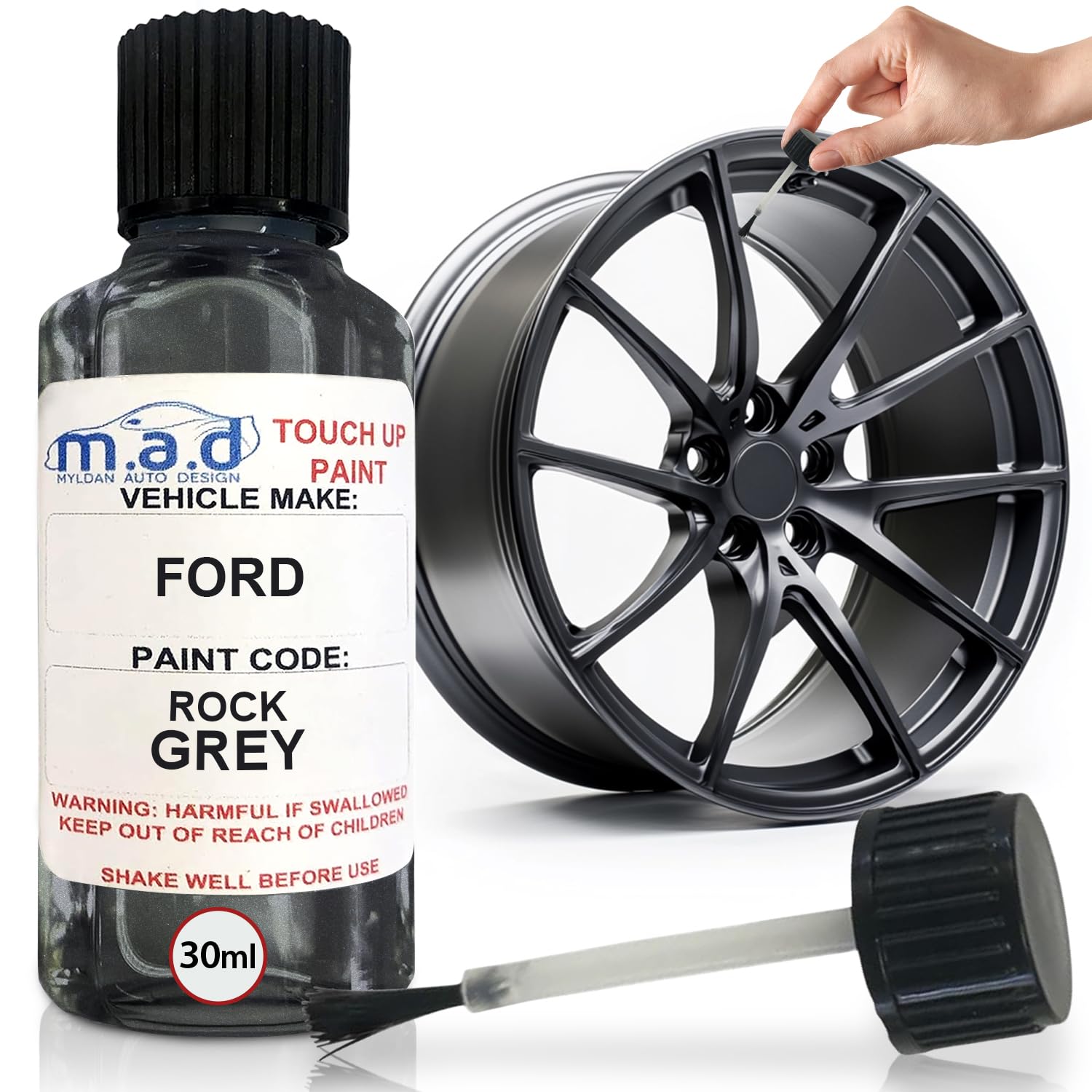 TOUCH UP PAINT COMPATIBLE WITH FIESTA ST ALLOY WHEEL KIT BRUSH MADE FOR FORD CURBING ST-3 ROCK GREY