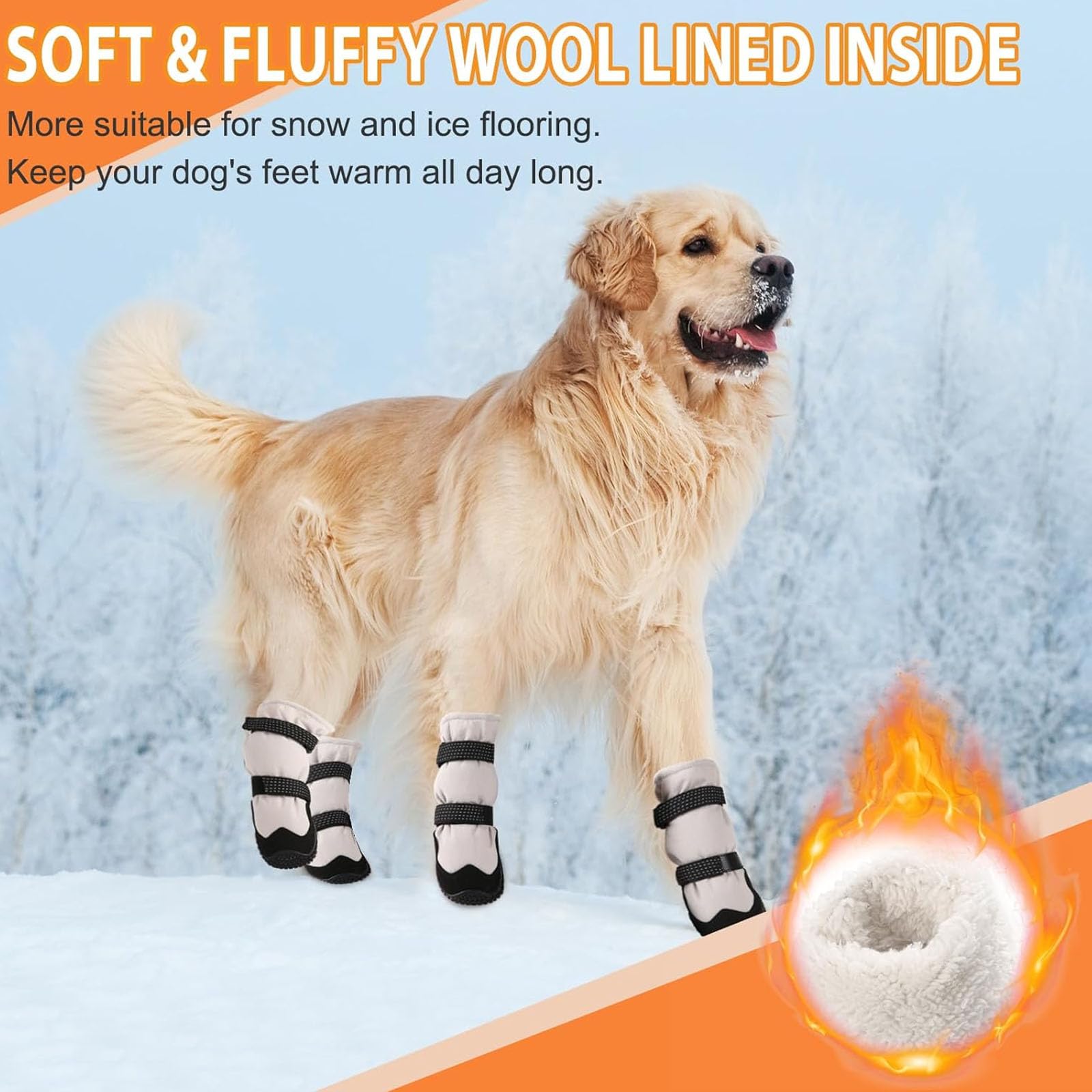 4 Stück Winter-Hundeschuhe, Hundestiefel Für Kleine, Mittelgroße Und Große Hunde, rutschfeste Hundestiefel Und Pfotenschutz Mit Warmem Wollfutter Und Reflektierenden Elementen,Schwarz,3XL