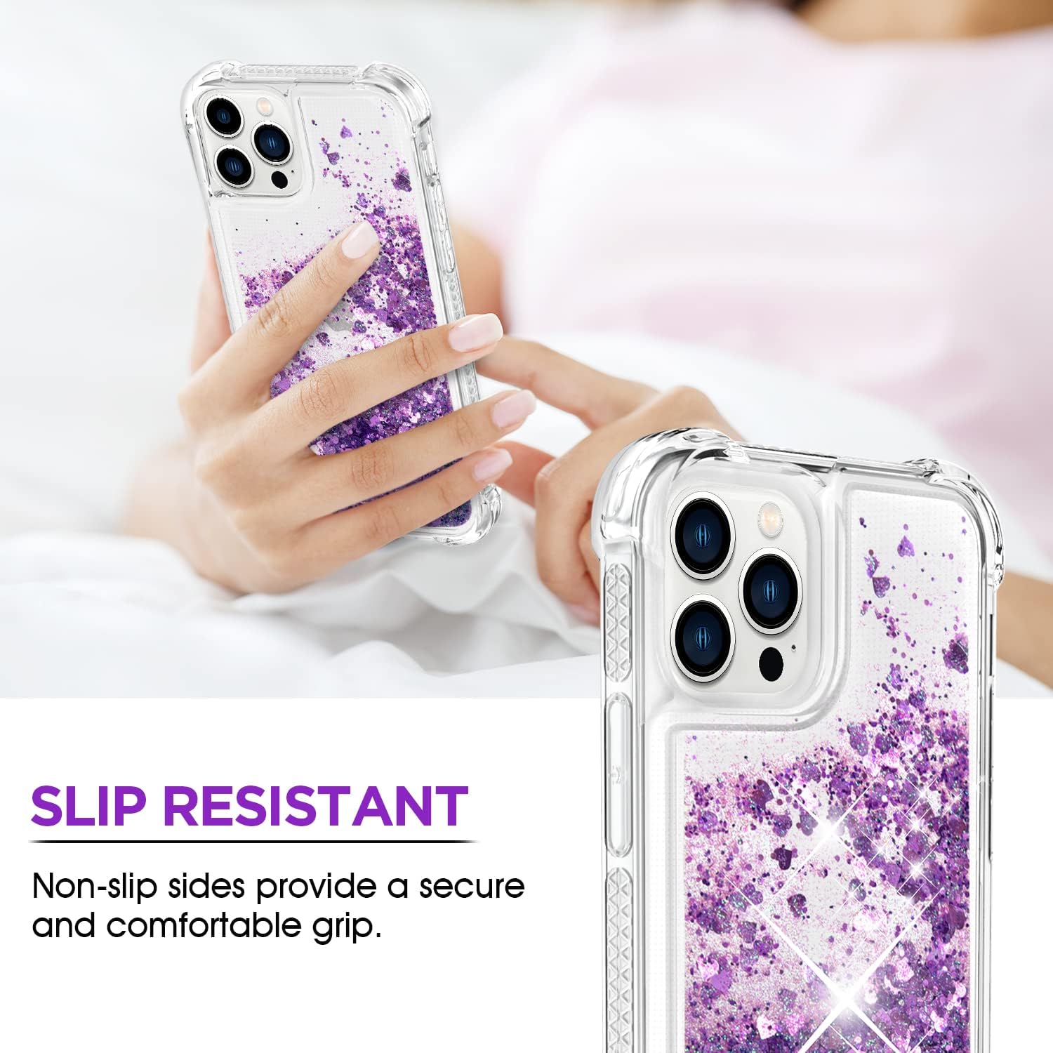 ANSHOW for iPhone 16 Pro Max Case Glitter, Shockproof Clear TPU with One Screen Protector, Bling Glitters for iPhone 16 Pro Max for Women, Purple - Image 5