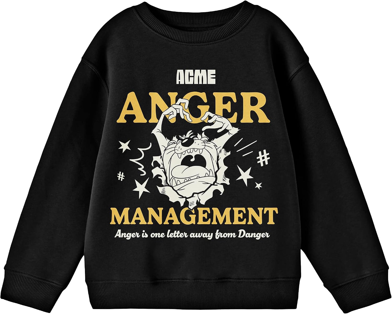 Bioworld Looney Tunes ACME Anger Management Crew Neck Long Sleeve Boys' Black Sweatshirt