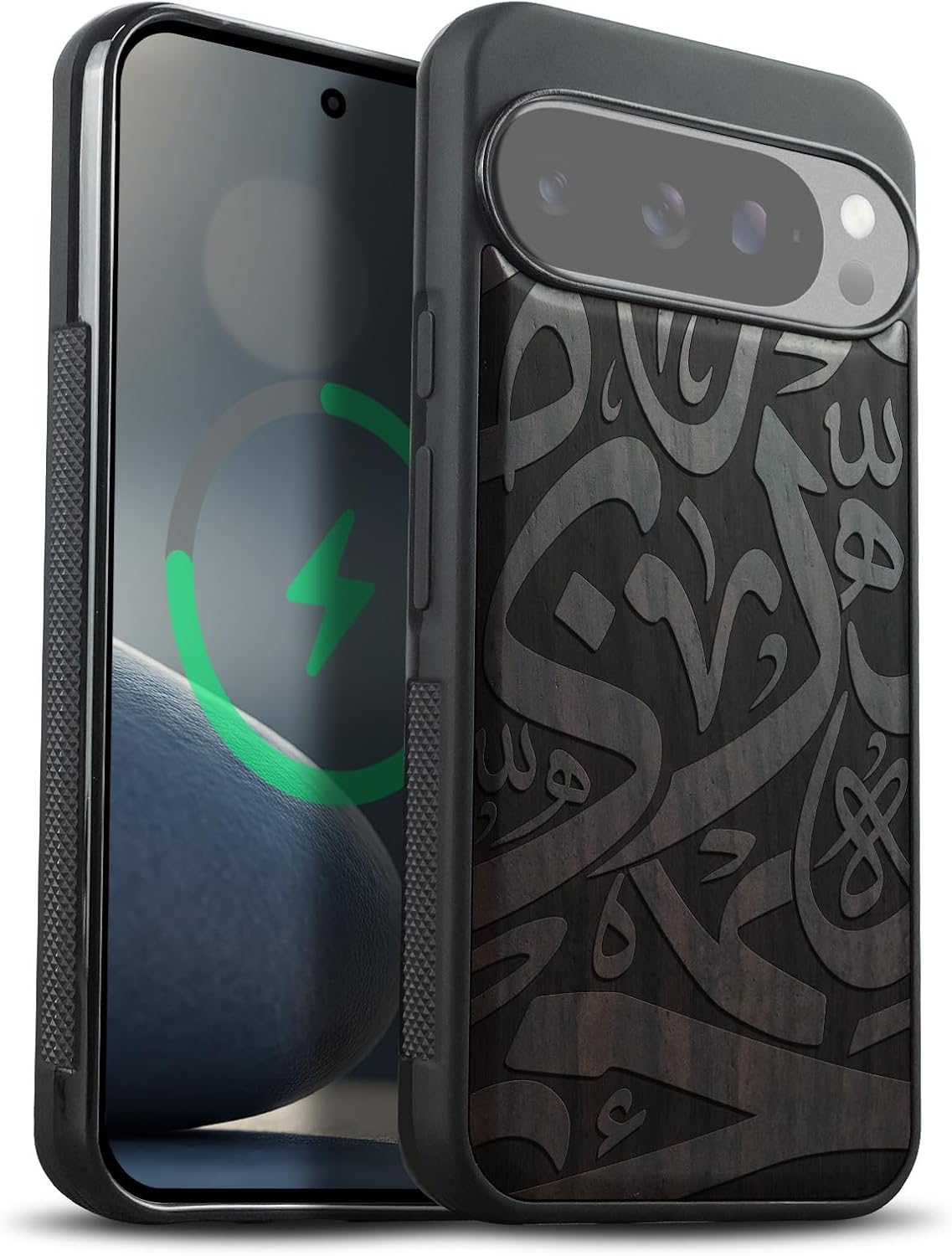 Carveit Magnetic Wooden Case for Google Pixel 10 Pro XL Case, Wood Artisan Engraved & Soft TPU Shockproof Cover, Compatible with MagSafe Wireless Chargers (Cosmic Wanderer) Walnut