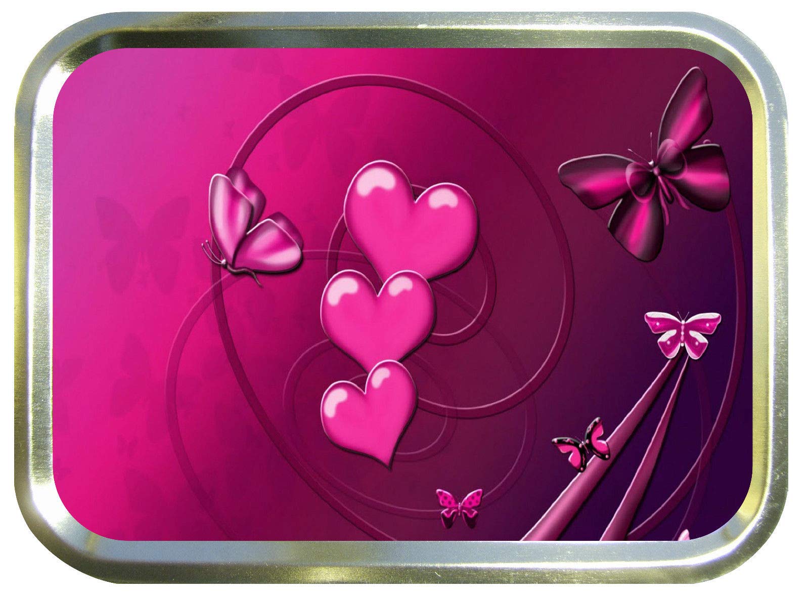 TEEZ Spiral Hearts Butterfly 2oz Gold Tobacco Tin,Baccy Tin, Smoking Tin