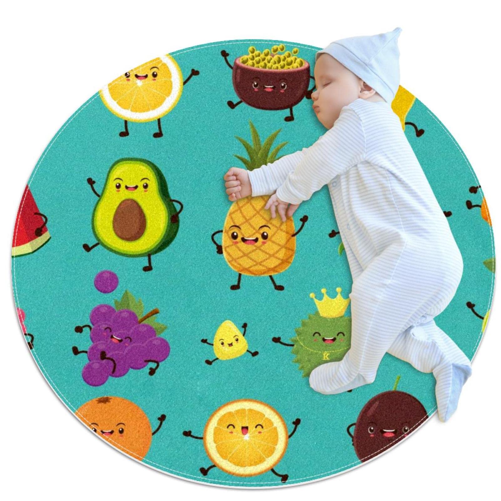 Tapis de salle de bain antidérapant motif fruits dessin animé rond 1m