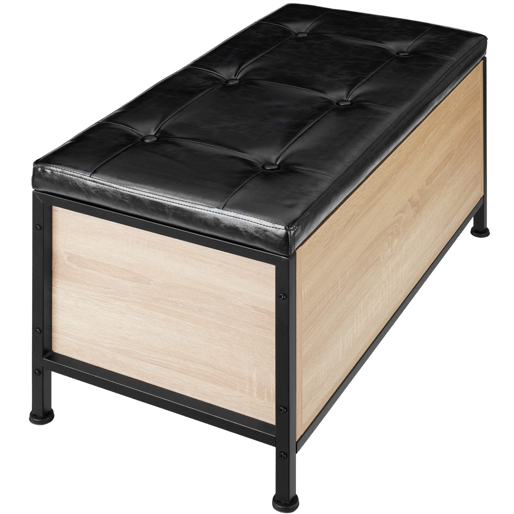 tectake® Cassapanca Imbottita 81,5x41,5x50,5cm, Cassapanca Contenitore, Pouf Contenitore, Pouf Panca Ingresso, Baule da Interno, Soggiorno, Ingresso, Camera da Letto - Legno Industriale Chiaro