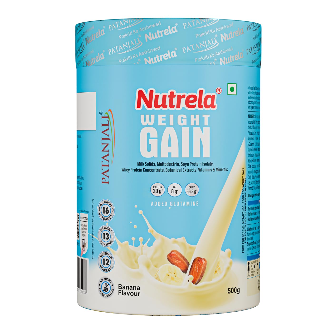 Nutrela Weight Gainer Powder - 500 gram, Banana Flavour | 20g Protein, 66.8 Carbs, 13 Vitamins & 12 Minerals with Khandsari Sugar | Ideal for Athlete, Men, Women & Kids above 10 Year-picture-13