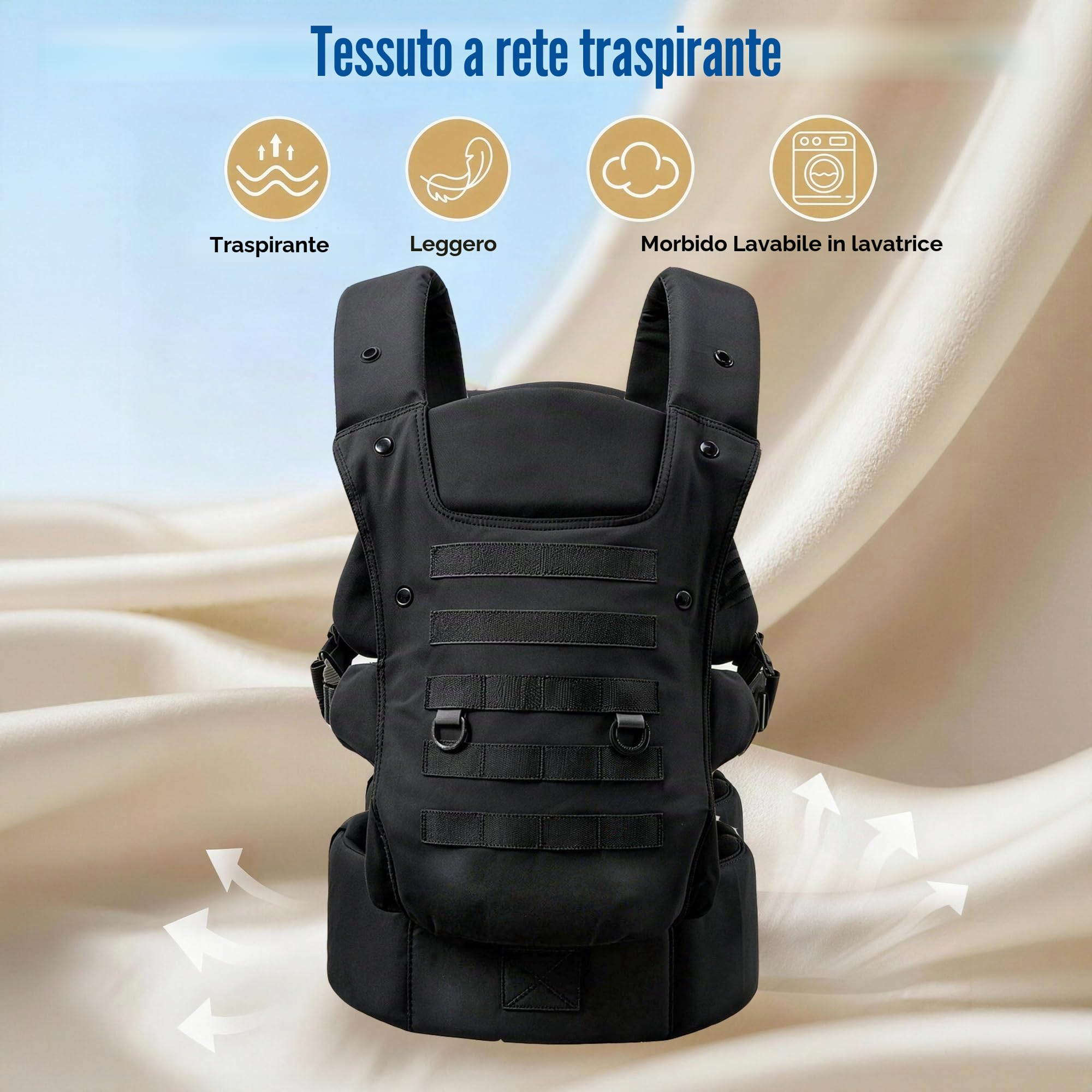 Marsupio Tattico Per Papà, Marsupio Per Neonati E Bambini (4-36 Mesi) - Marsupio Ergonomico 3 In 1 Con Posizione A M, Salutare Per Le Anche, Ideale Per Passeggiate E Viaggi Nero