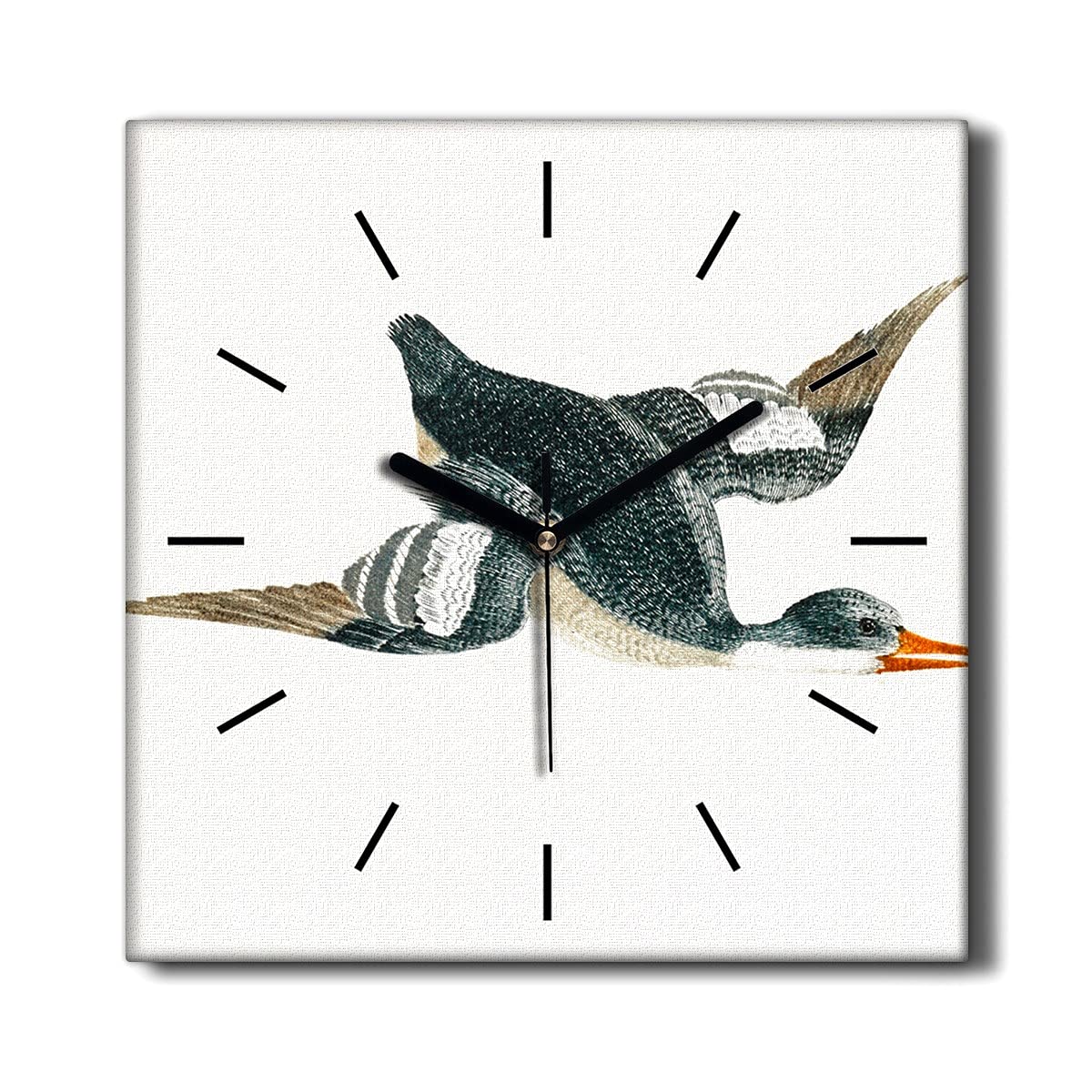 Horloge silencieuse sans bruit pour salon 30x30cm toile oiseaux canards