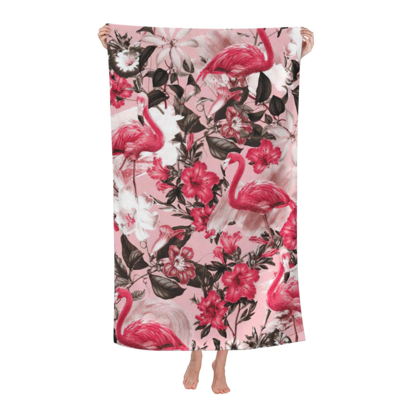 NImongt Flamingo Floral Printed Print Oversized Adult Beach Towel For Travel Weekend Getaways Festivals Camping Trips