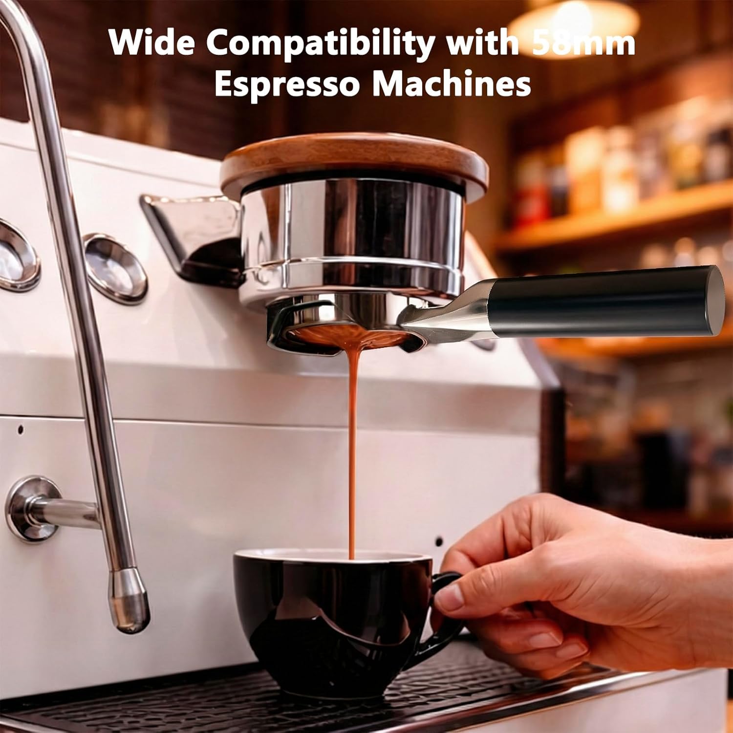 Espresso Accessories, 58mm Flat-Based Bottomless Portafilter with Dual-Layer 718 Micro-Sift Filter Basket, Anodized Aluminum Handle, Fits E61 Group Head Espresso Machines