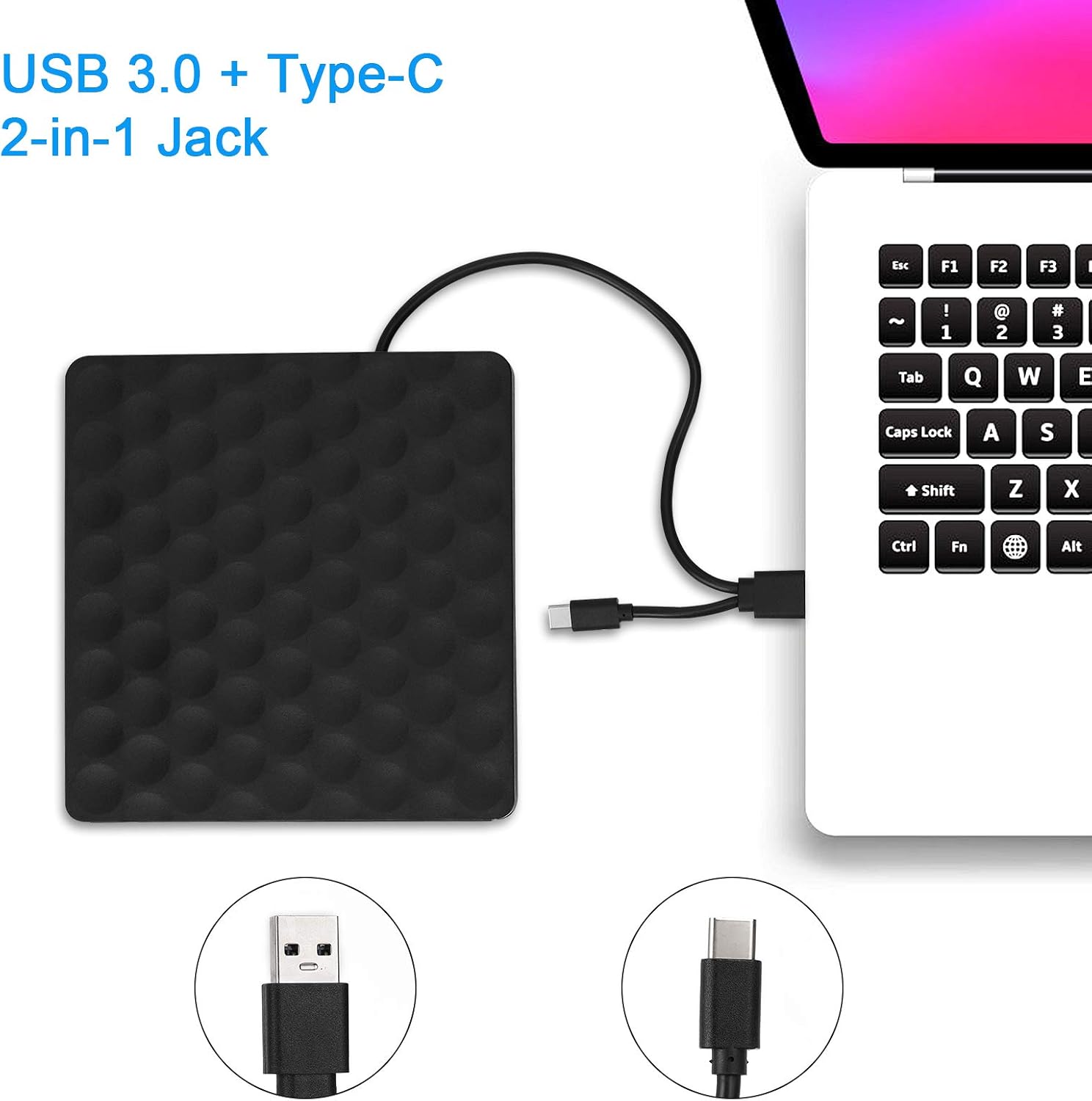 External DVD Drive, USB Type-C 3.0 CD Player Dual Port DVD Burner CD DVD Rewriter Burner Compatible with Windows XP/7/10, Laptop, Desktop