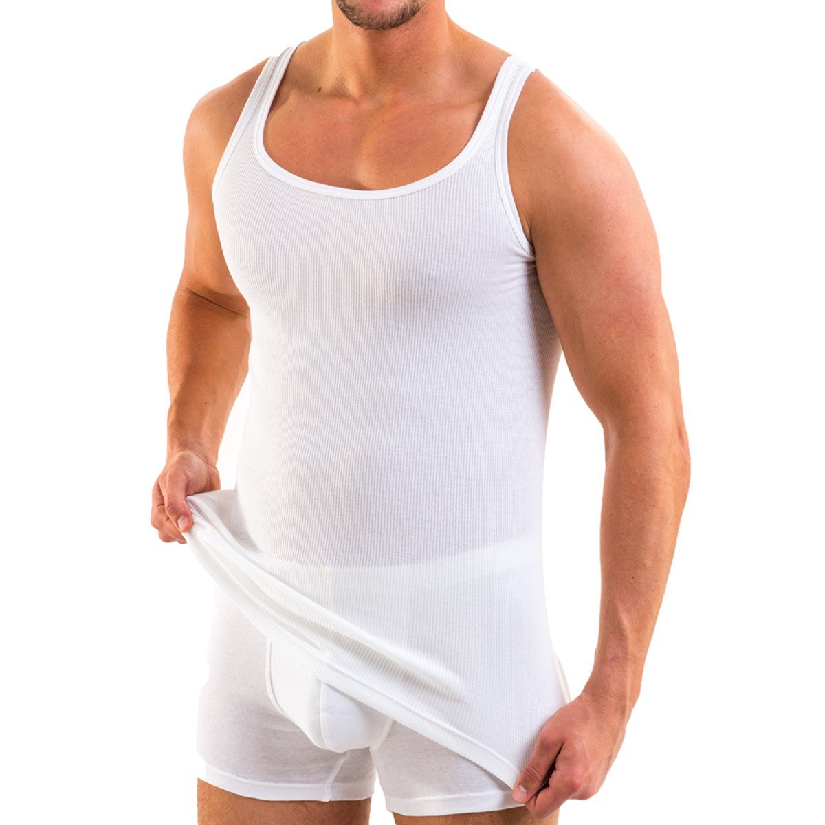 HERMKO 3018 Confezione da 5 Canottiere da Uomo Classic a Costine Doppie in Cotone Biologico