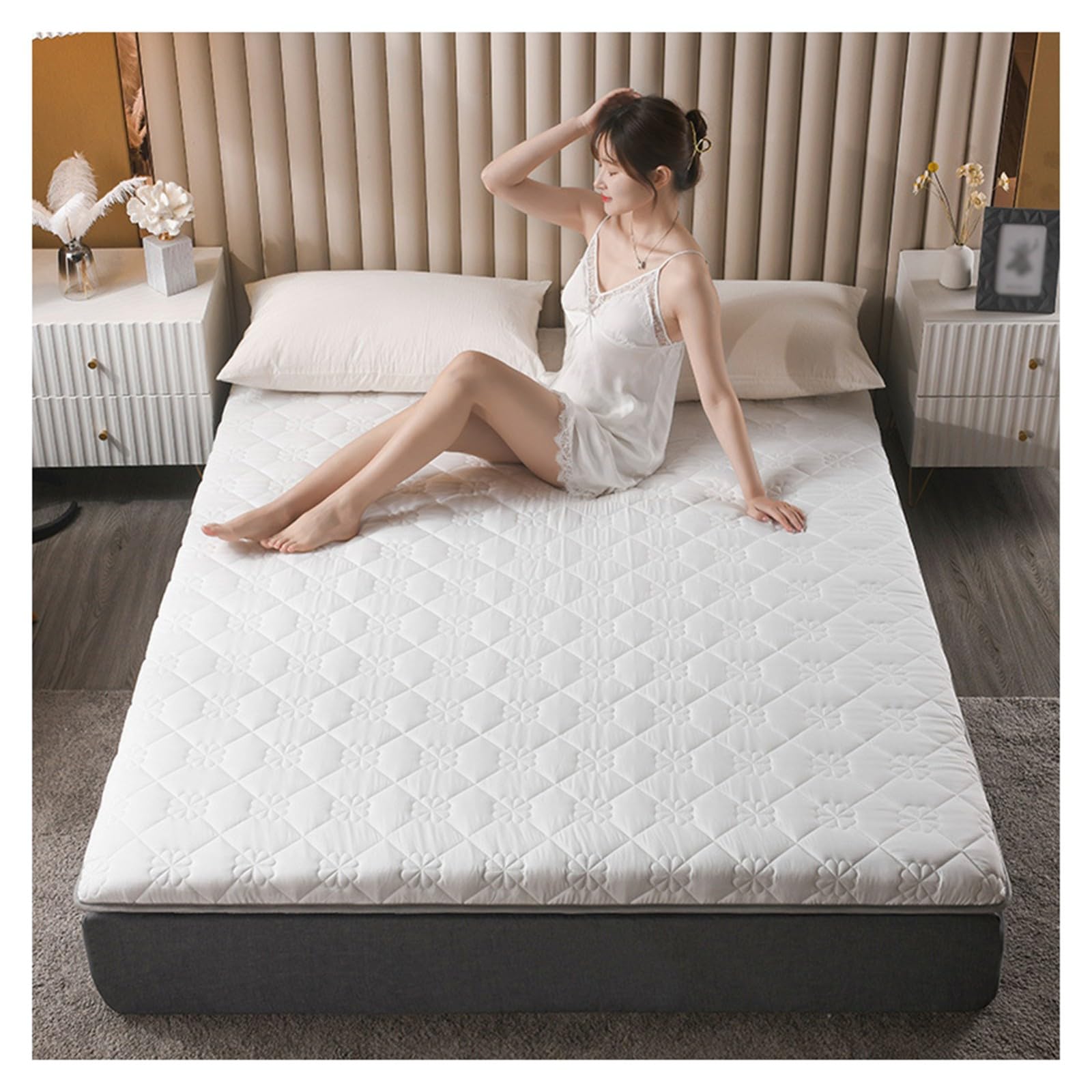 Amazon.com: Fashion Solid Color Simple Soft Thick Mattress Single  