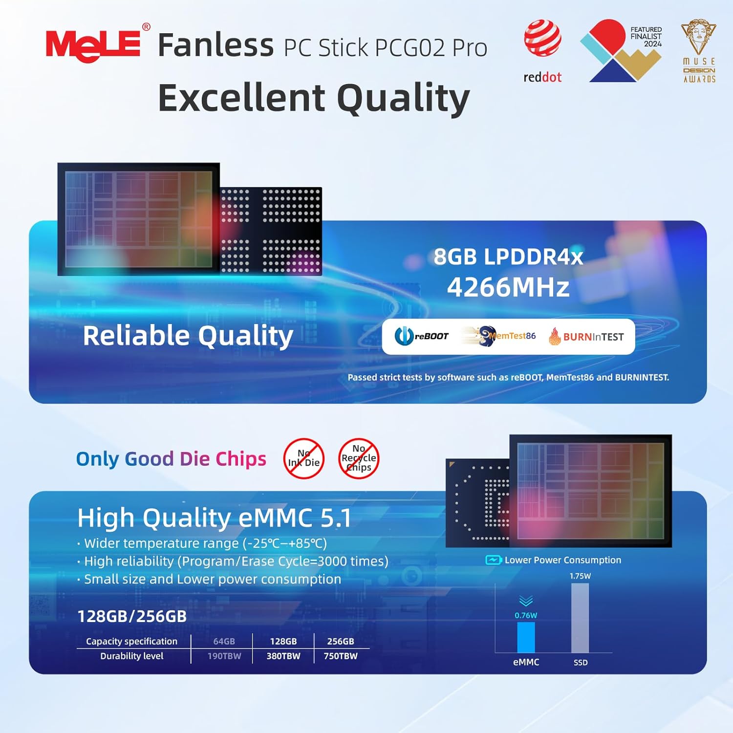 MeLE PCG02 Pro Fanless N100 Mini PC Stick 8GB LPDDR4x 128GB eMMC Win11pro Slim Micro Computer Stick Dual HDMI 4K Display WiFi 5 BT5.1 GbE, Support PD3.0 Protocol, on IoT, Digital Signage, MES, WMS - Image 5