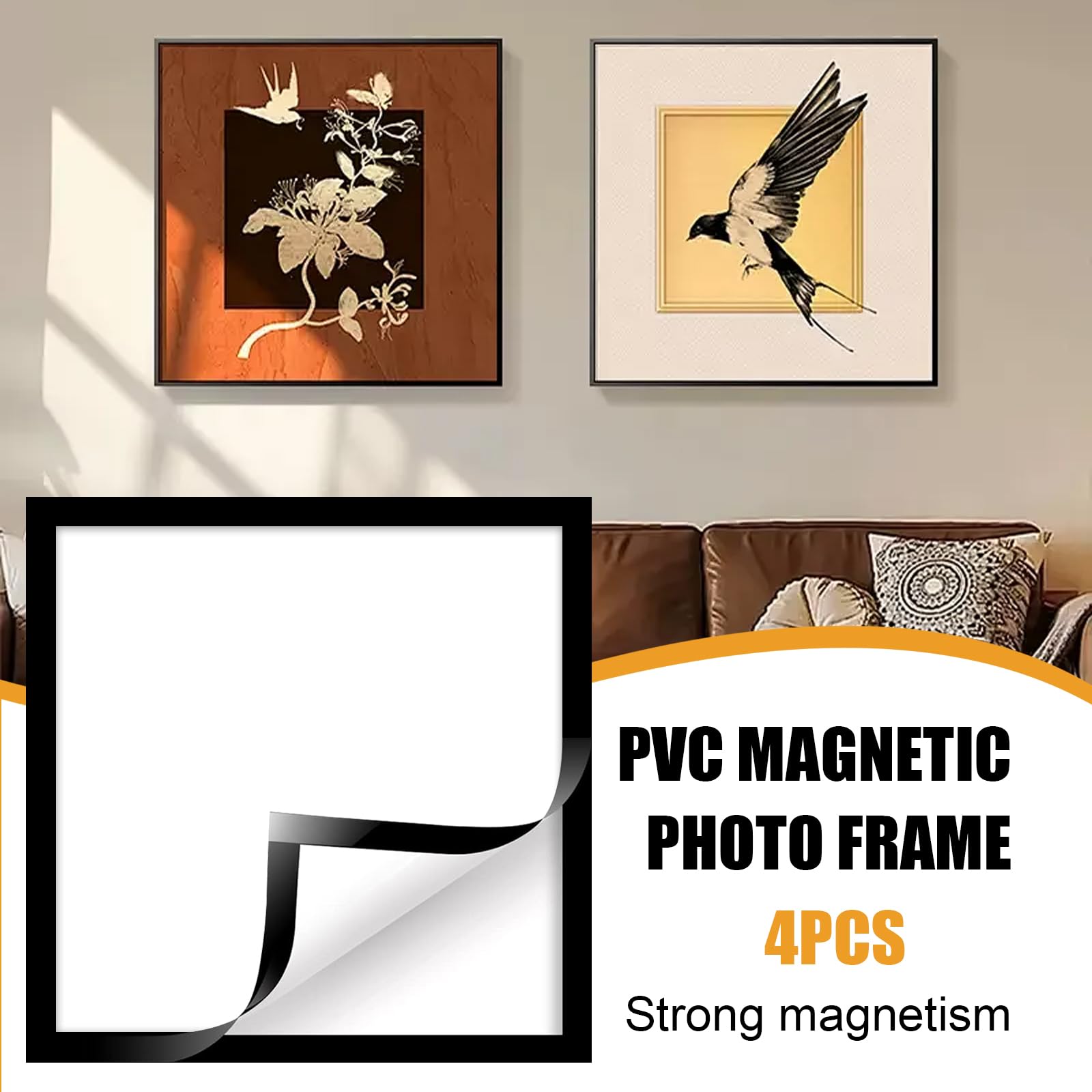 4 Szt. Samoprzylepna Magnetyczna Ramka Na Zdjęcia, 30 x 30 cm Czarna, Do Zawieszania Zdjęć i Dokumentów - Ekspozycyjna z Magnetyczną Krawędzią