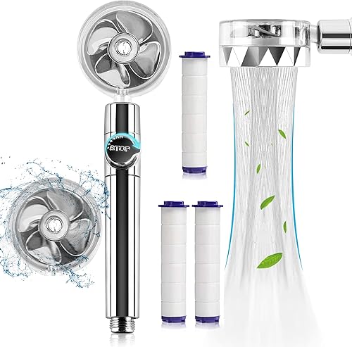 Turbo Hydro Jet Shower Head, 360 Turbo Propeller Head Hydro High Jet Pressure Shower Jet Head - Vortex Shower Head Fan High Pressure with Fan Filter