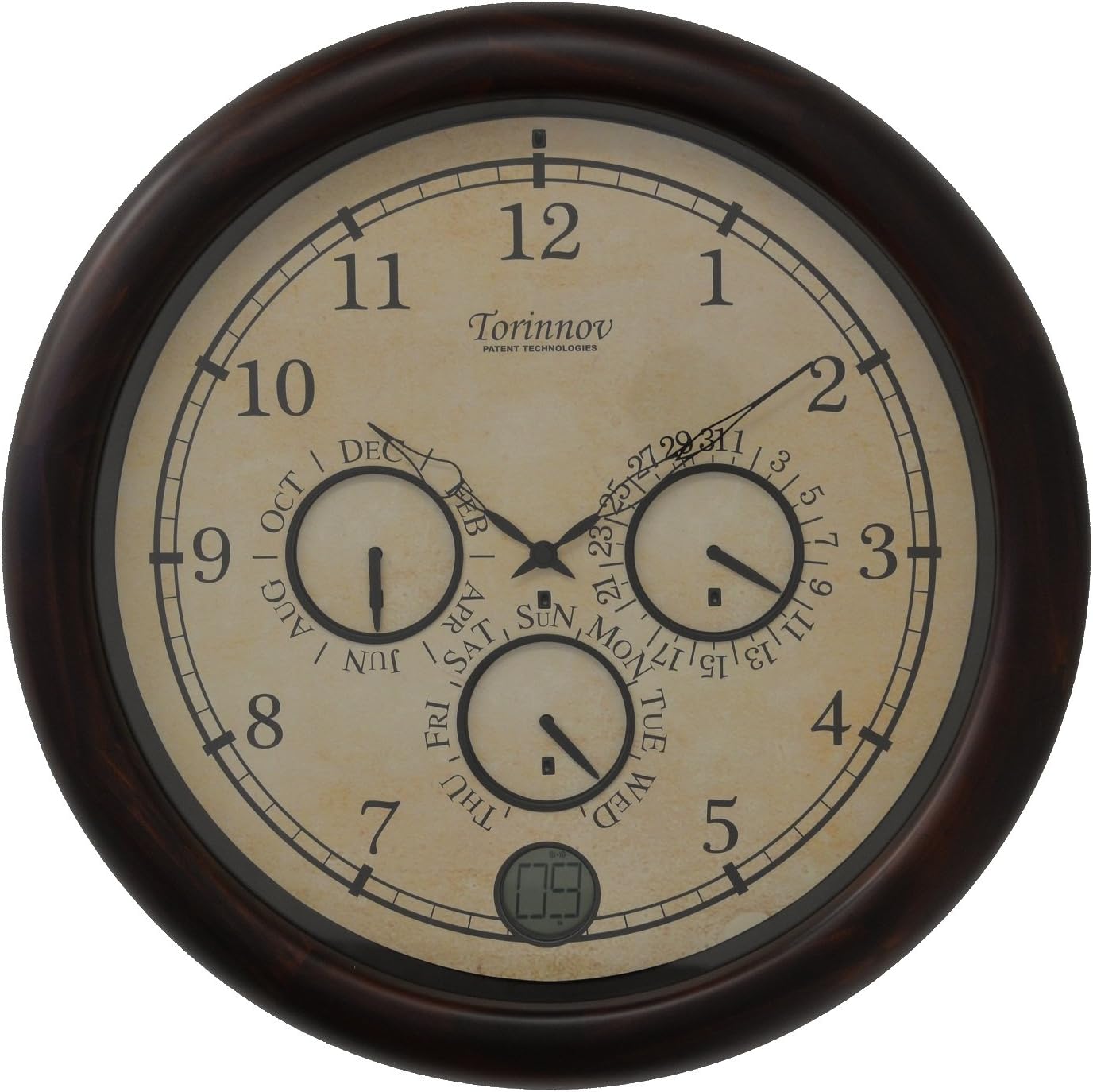 18-inch Solid Pine Wood Radio Controlled Analog Wall Clock