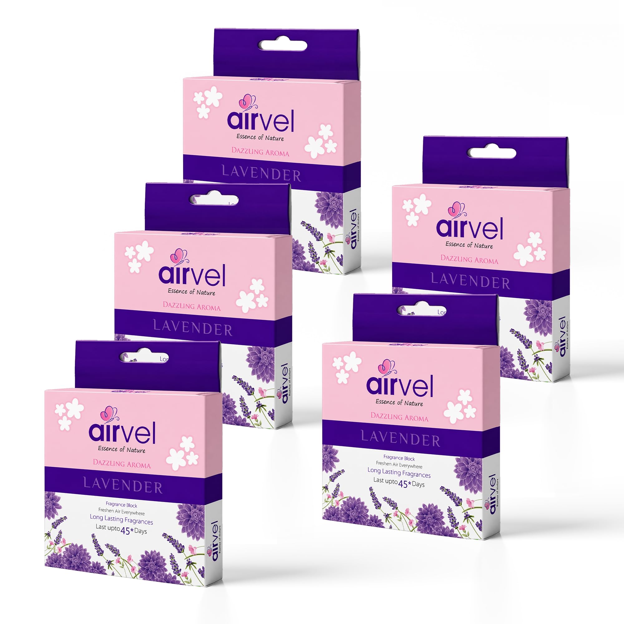 Airvel Lusty Lavender Fragrance Block | Non-Toxic, Safe | Long-Lasting Freshness | Up to 45 Days Pack of 5 (75g Each)