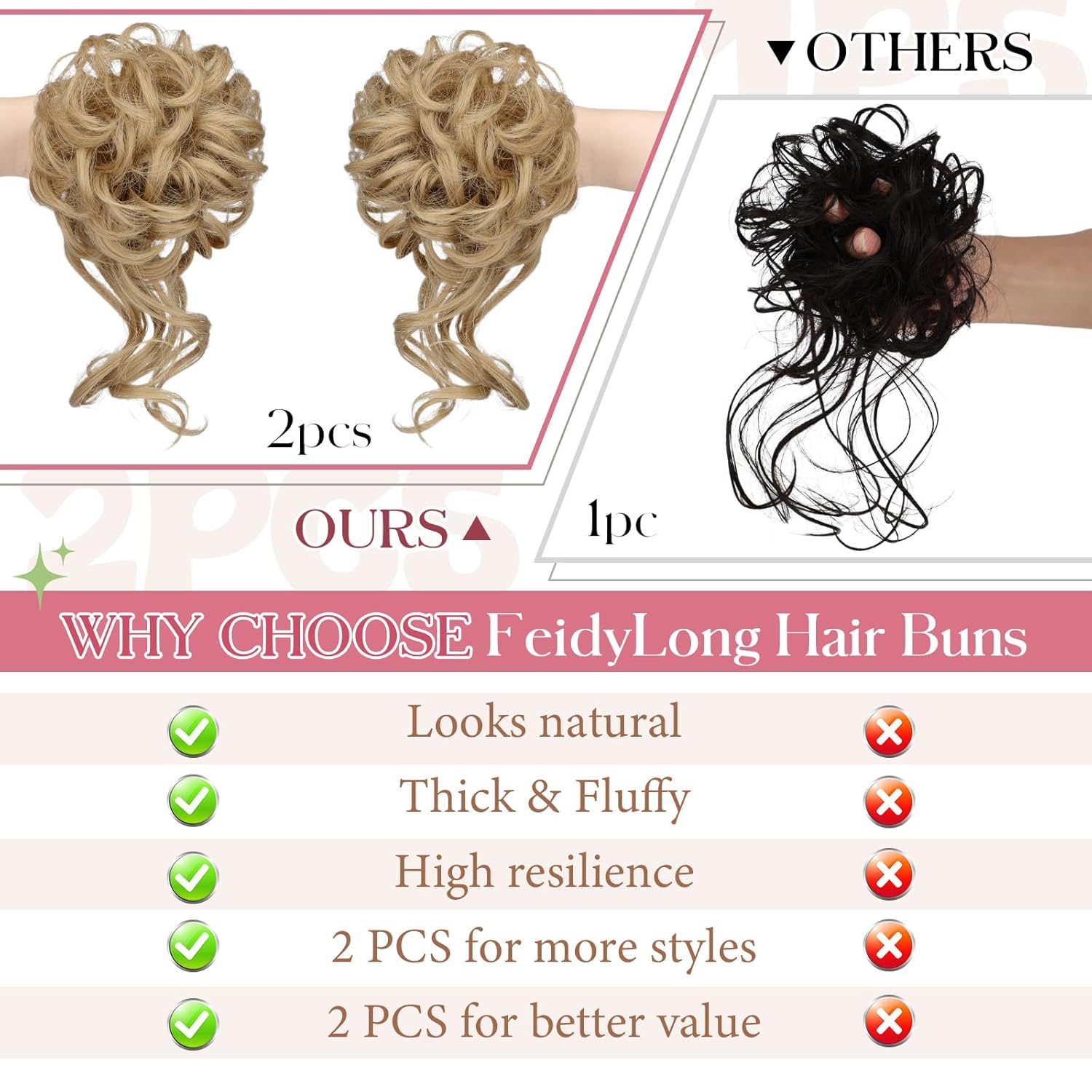 2PCS Messy Bun Hair Piece Tousled Updo with Tendrils Wavy Curly Hair Bun Scrunchies Ponytail Extension Elastic Band Hairpieces For Women (Ash Blonde) - Image 7