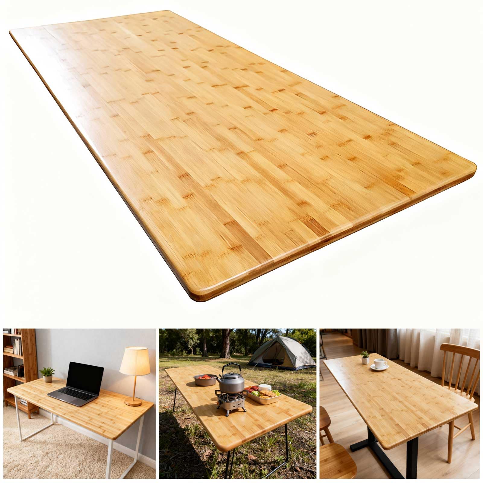 Solidny bambusowy blat stołu 130 x 71 x 2,5 cm, pojemność 150 kg, jednoczęściowa konstrukcja, trwały biurko do biura, kuchni, pralni, deska do krojenia, biurko stojące