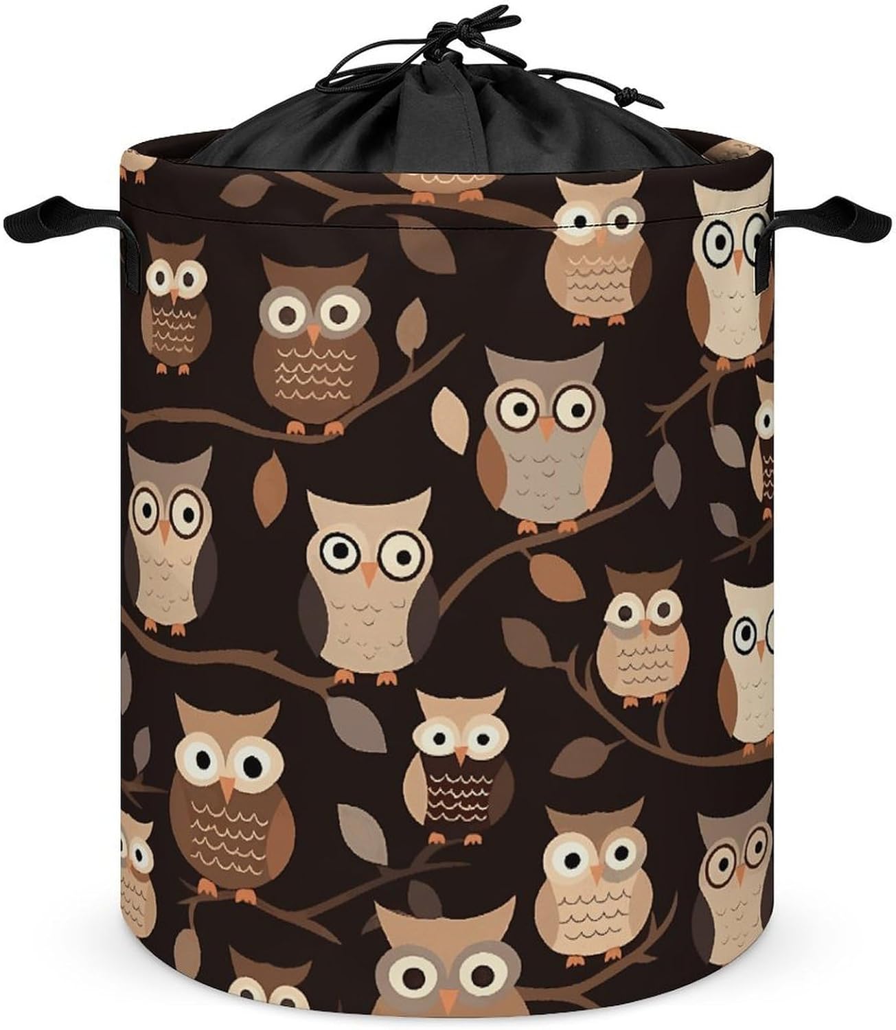 Cute Brown Cartoon Owls Laundry Bag Large Collapsible Laundry Baskets Freestanding Waterproof Clothes Hamper with Handles & Drawstring for Laundry Room Bedroom Bathroom