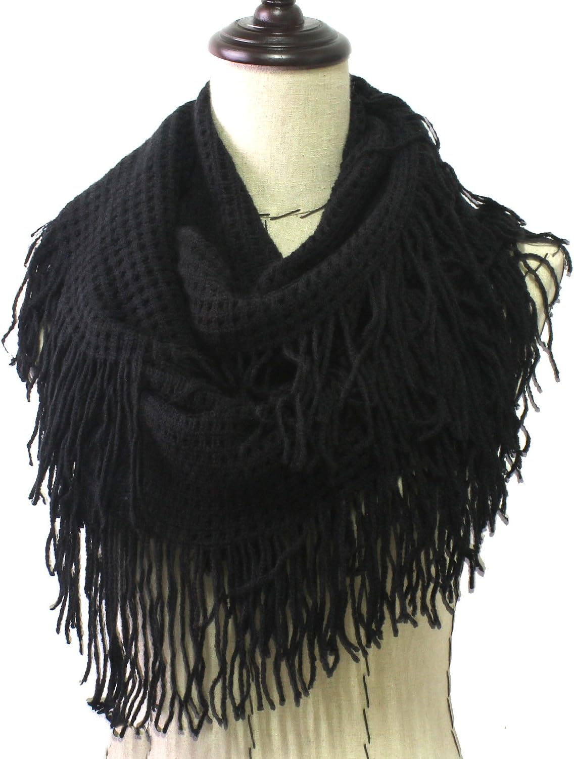 SCARF INFINITY FRINGE WINTER KNITTED STYLE 3175-14062310 BLACK