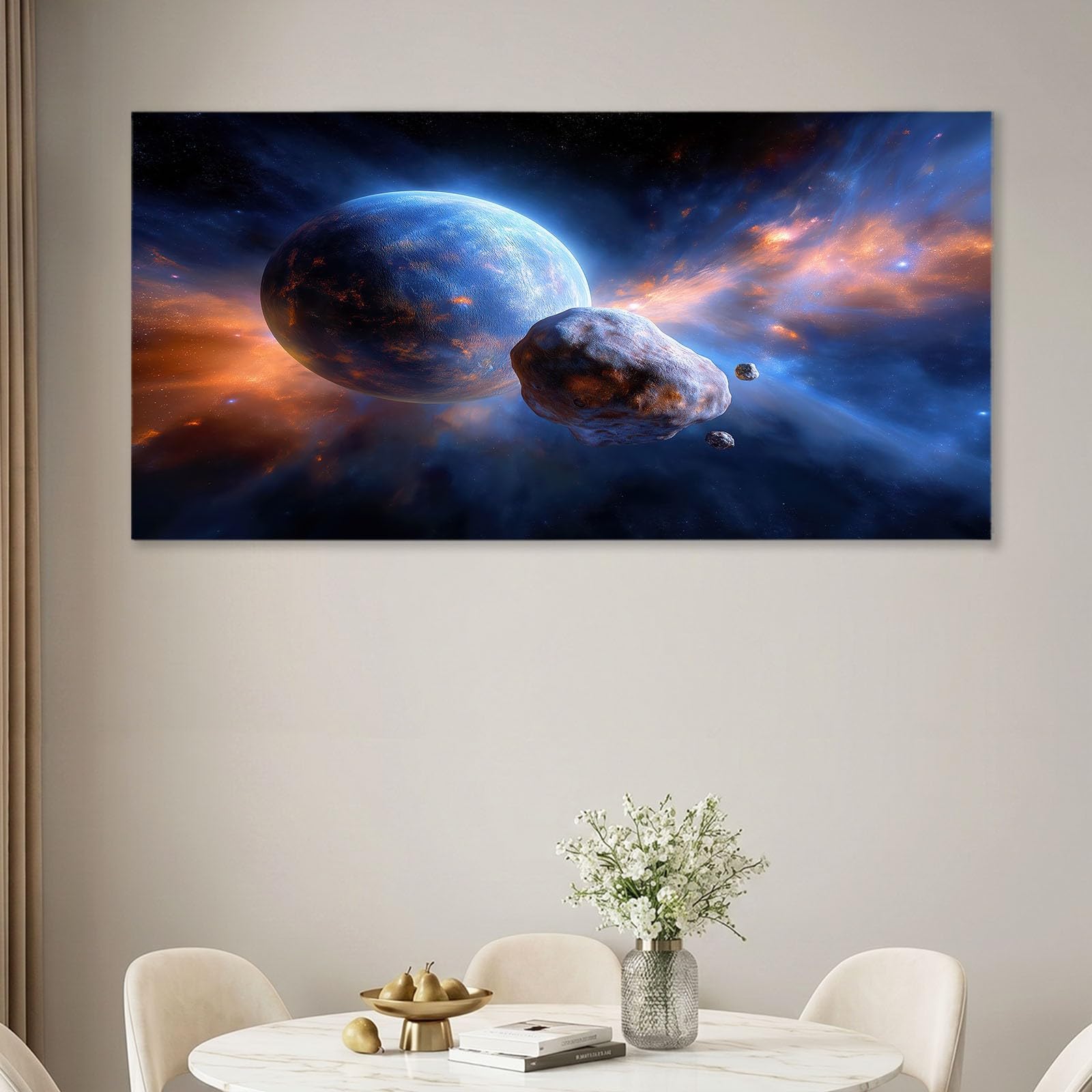 Obraz ścienny kosmos wszechświat obraz na płótnie - płótno ścienne 120 x 80 cm, druk na płótnie z gwiaździstym niebem, meteoryt, gwiezdna mgławica, oprawiona sztuka ścienna do salonu i sypialni