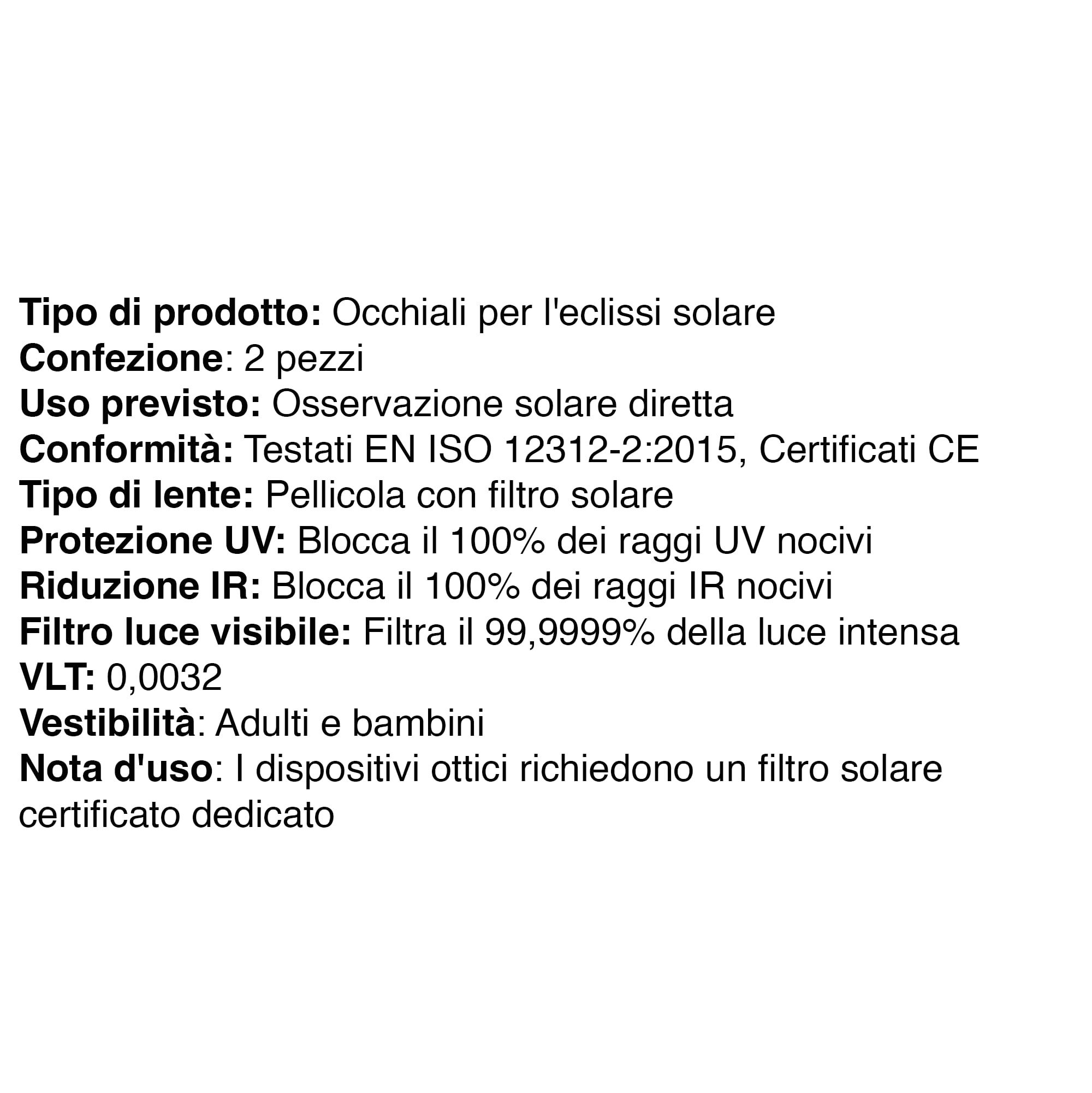 ORRO Classic Occhiali Eclissi Solare 2 Pezzi, Neri, per il 12 Agosto 2026, Protezione Oculare Certificata, EN ISO 12312-2:2015 Testati, Marchio CE per Osservazione Solare Sicura