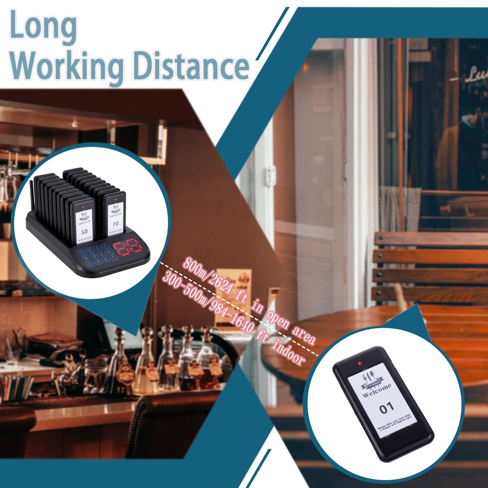 Sistema di cercapersone per ristorante, cicalino per distanziamento sociale, 20 cercapersoni, chiamate wireless con vibrazione, lampeggiante e cicalino, per ristorante, camion, ospedale