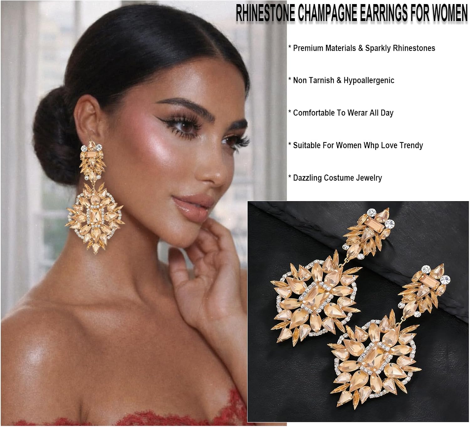 Silver Chandelier Earrings for Women Trendy, Oversized Big Crystal Rhinestone Statement Earrings Dangling Formal Pageant Earings Drag Queen Jewelry