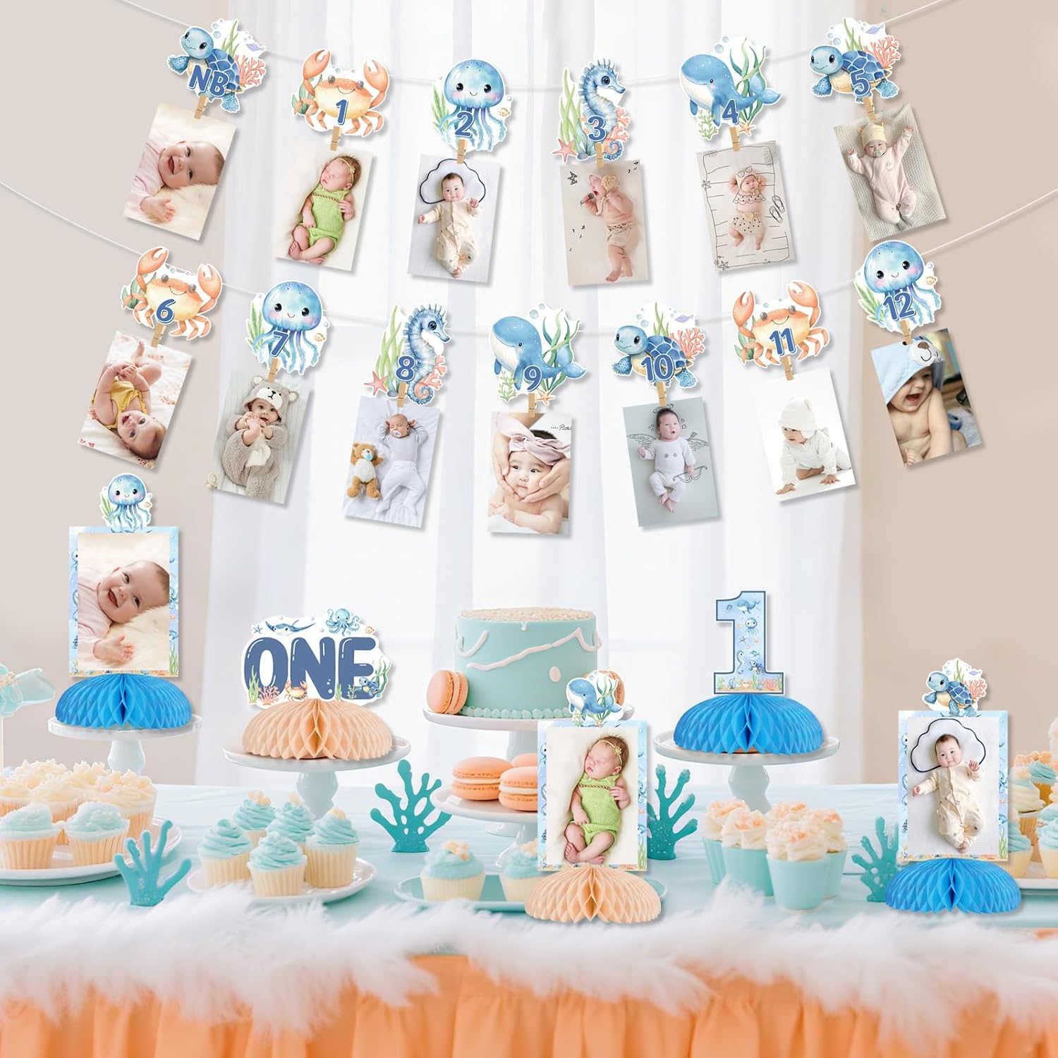 Under The Sea 1st Birthday Decoration Girl Boy Onder The Sea Party Decorations Onder The Sea Photo Honeycomb Centerpieces Newborn To 12 Months Photo Banner Ocean Animal Sea Creature Underwater World First Birthday Party Supplies