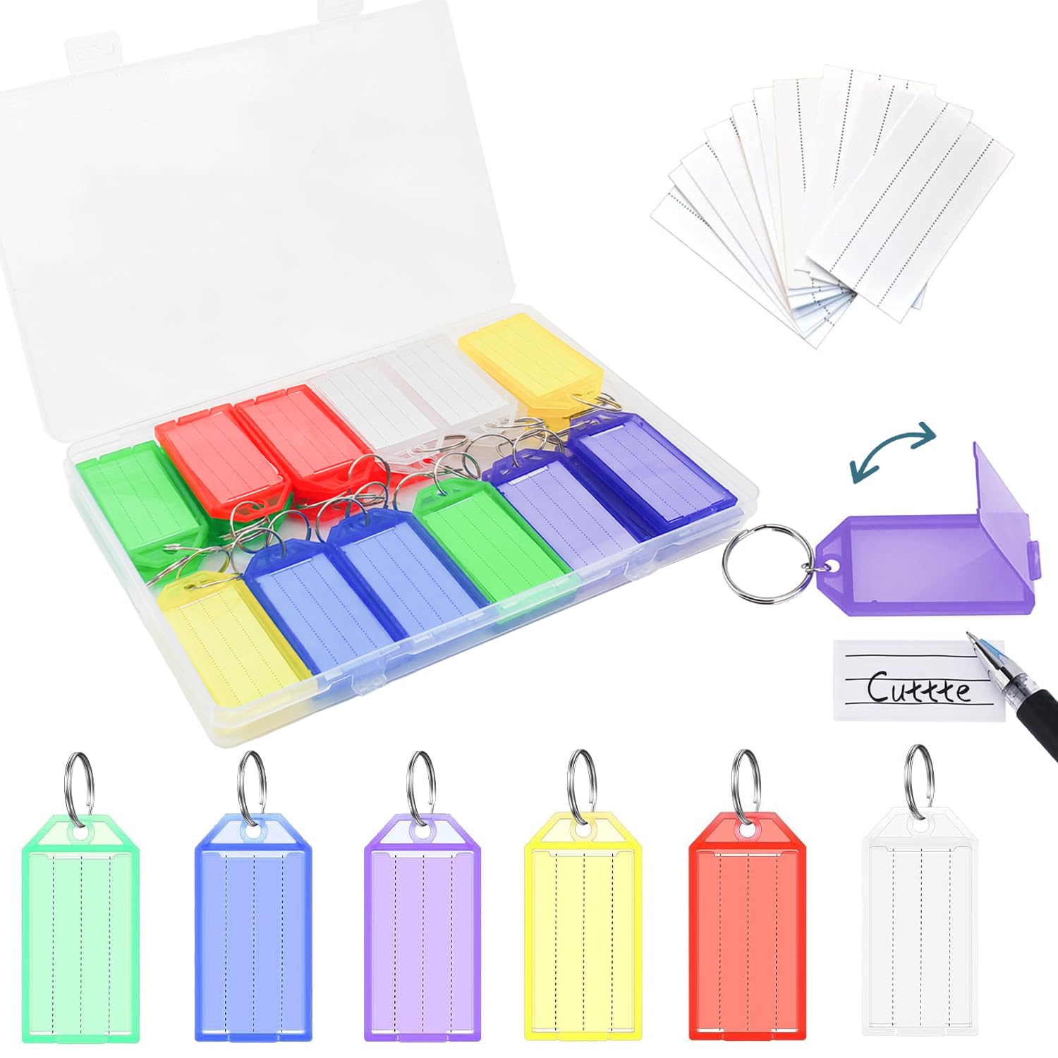 qingmeng 30 Pack Key Tags with Labels, 6 Colours Key Rings with Tags with Extra Paper with Extra Paper, Plastic Keys Fobs with Labels Heavy Duty for Keys, Pets, Luggage Memory Stick Tag