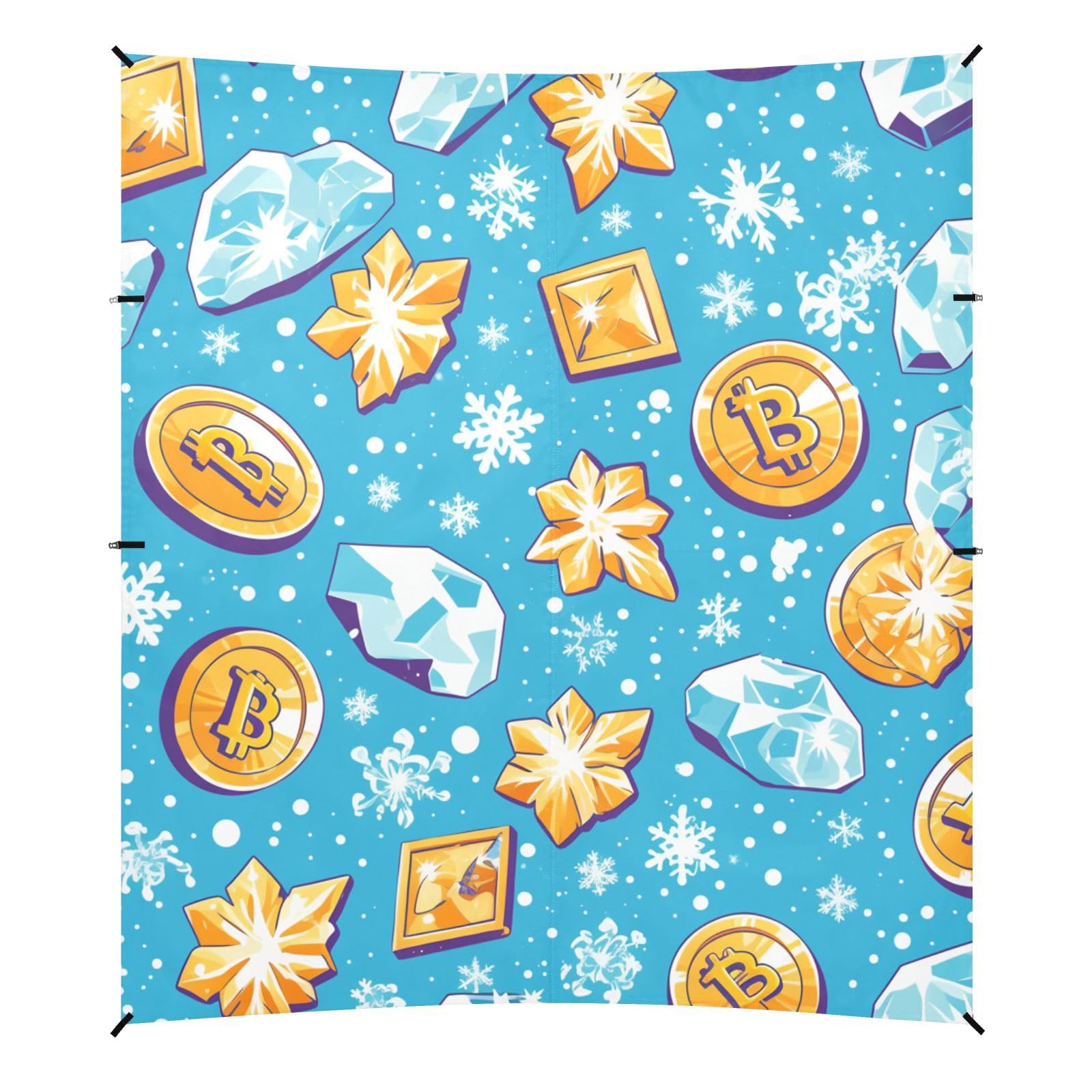 Flying Bitcoins and Snowflakes Beach Tent UPF50+ Waterproof Large Sun Shade with Sandbags, Sand Shovel, Poles for Camping, Picnics, Backyard