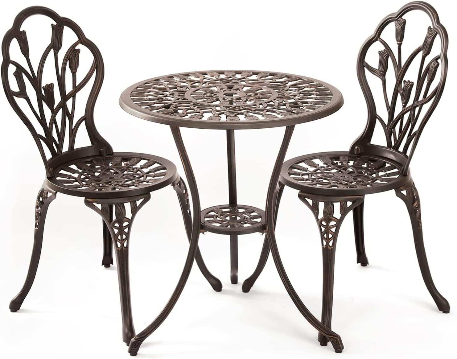 アルミ製 ガーデンテーブルセット エレガント アンティーク調 組立式 ガーデンテーブル&チェア 3点セット (ブロンズ)