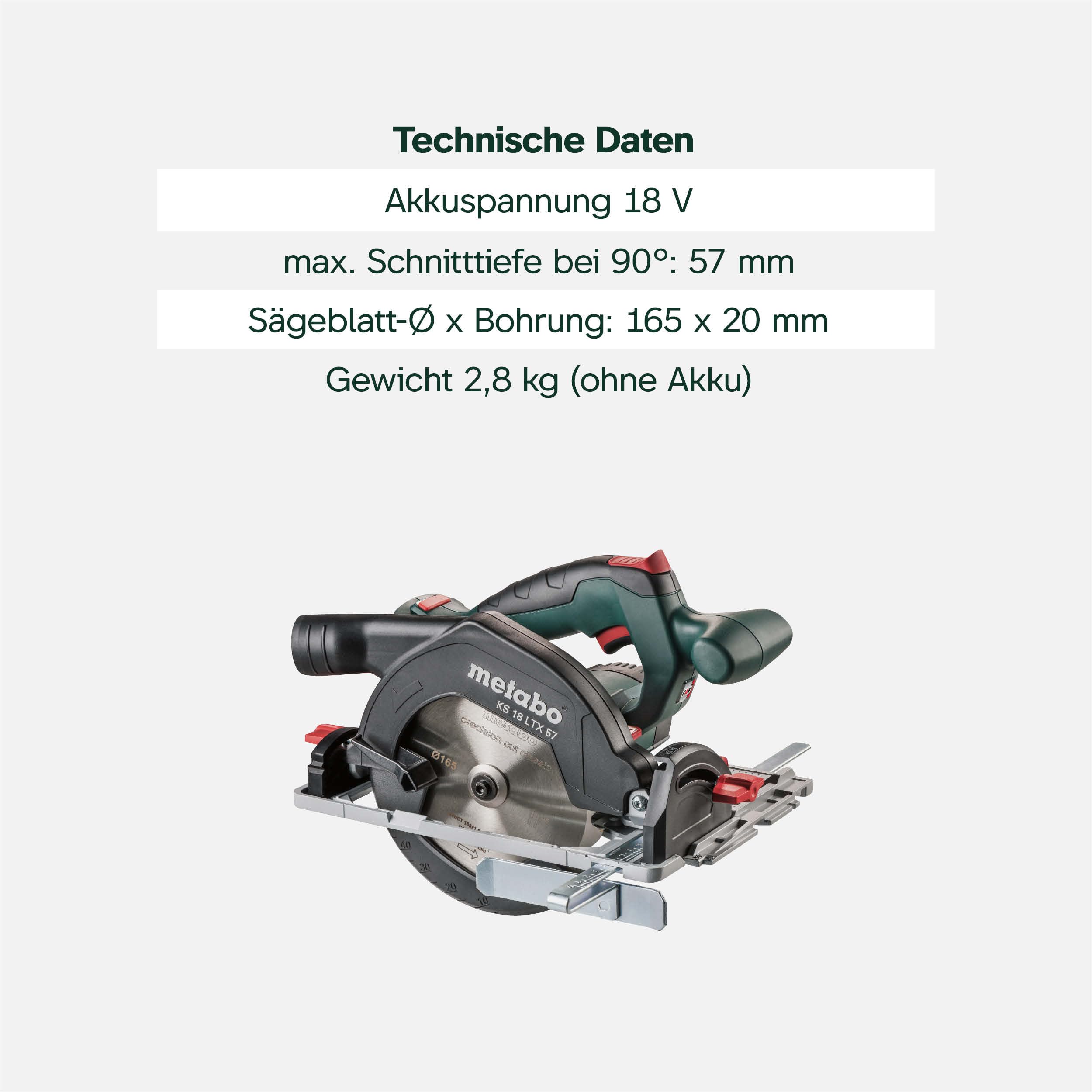 metabo Akku-Handkreissäge KS 18 LTX 57, 18V Elektrische Holz-Kreissäge