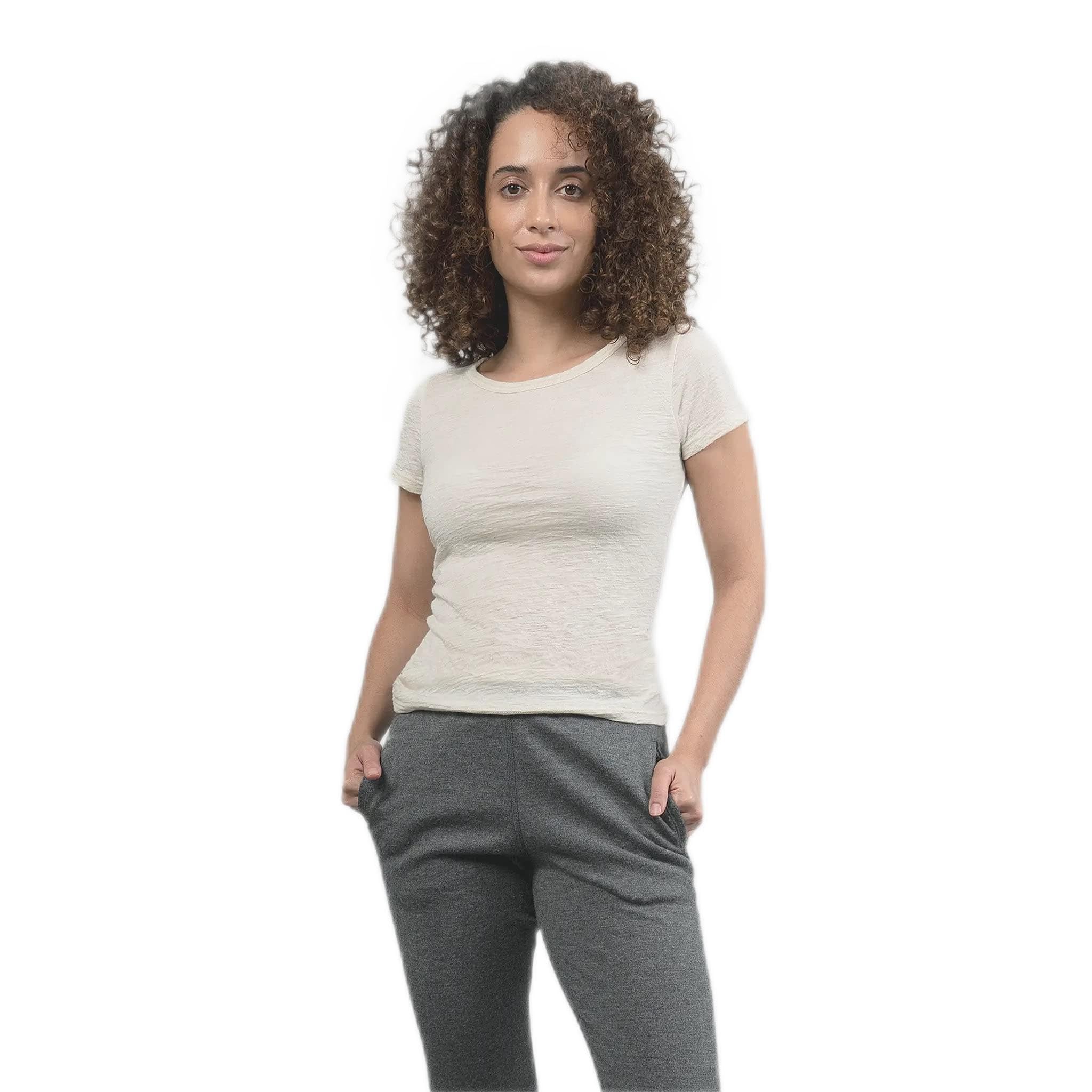 Arms of Andes Women's Alpaca Wool T-Shirt: 160 Ultralight Crew Neck Natural White XS