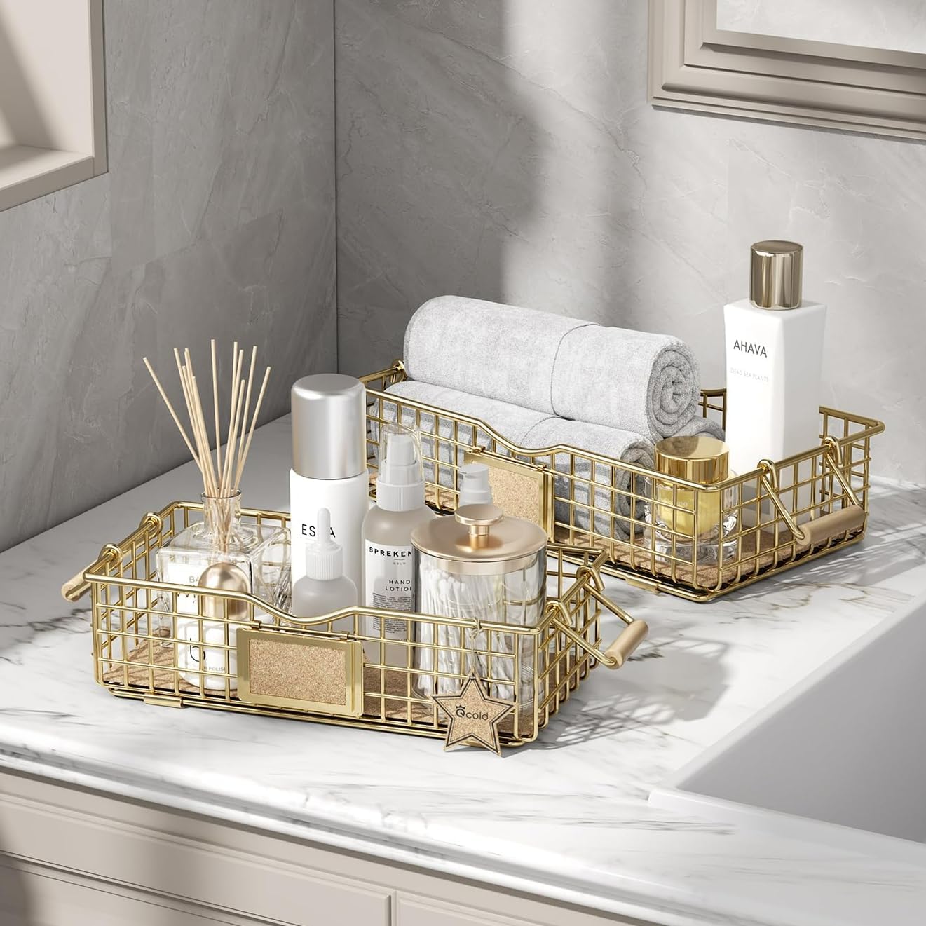 Amazon.com: Qcold Bathroom Organizer Basket - 2 Pack Counter Organizer with Handle - Wire Shelf ...