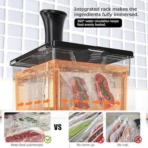 Miniatura 5 de Recipiente Sous Vide con tapa, contenedores Sous Vide con estante integrado de 11.65 cuartos de galón, recipiente de cocción lenta para Sous Vide,
