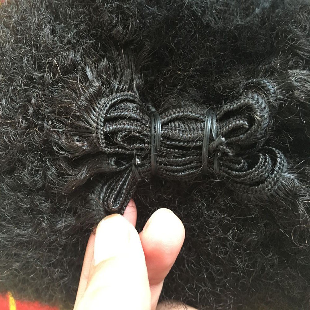 Youth Beauty Natural Looking Unprocessed Virgin Mongolian Afro Kinky Curly Double Drawn Human Hair Extensions for Black Women Beauty and Hair Salon Natural Black 50g/pcs 14"