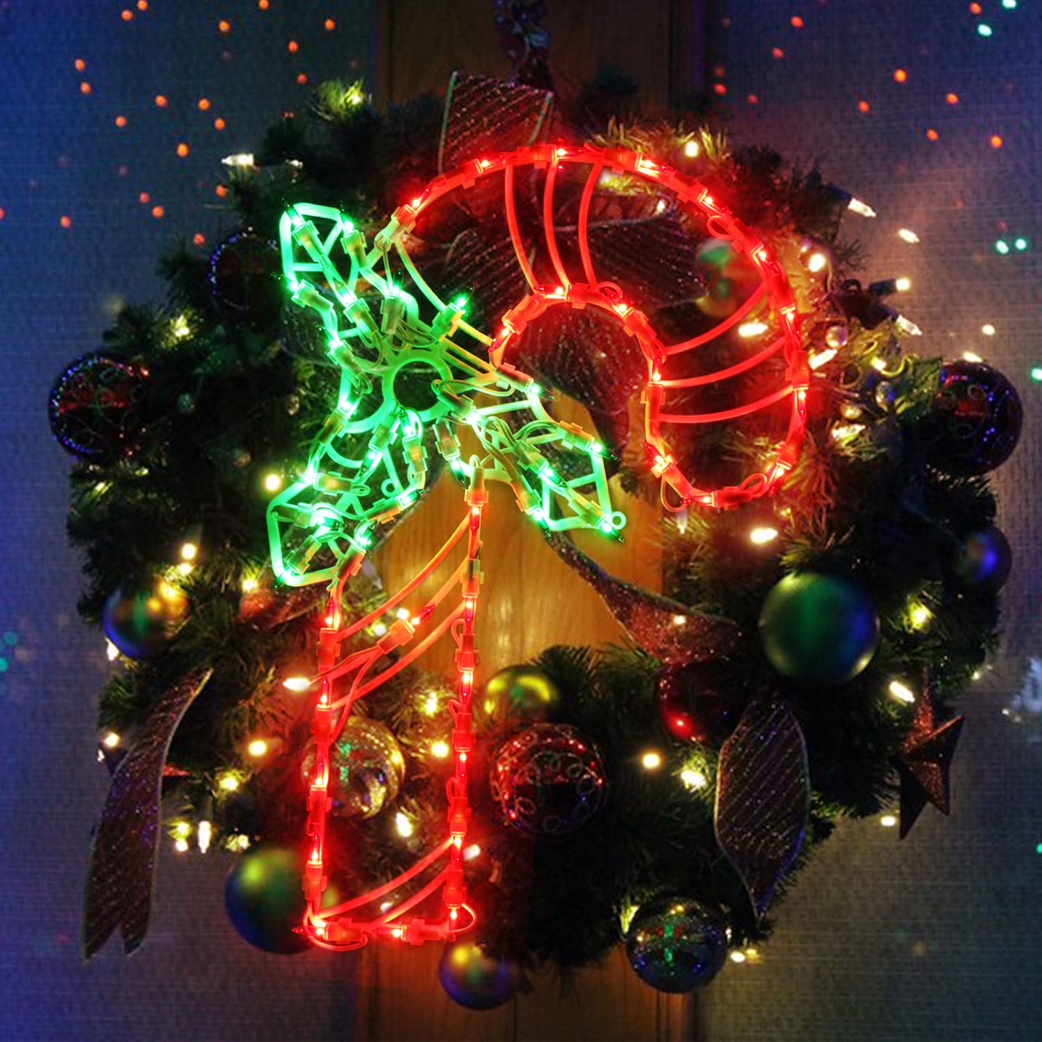 Weihnachts-Fensterdekorationen, 3 Stück, Weihnachts-Fenster-Silhouette, 150 Lichter, Zuckerstangenbaum und Hirsch, Weihnachtsdekoration für Urlaub, Innendekoration
