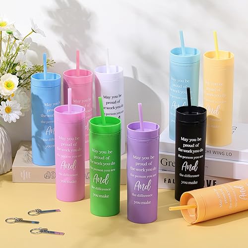 Miniatura 4 de Mumufy 20 piezas de regalo de agradecimiento a los empleados de Navidad a granel, vaso delgado de 16 onzas con tapa y pajilla, llaveros