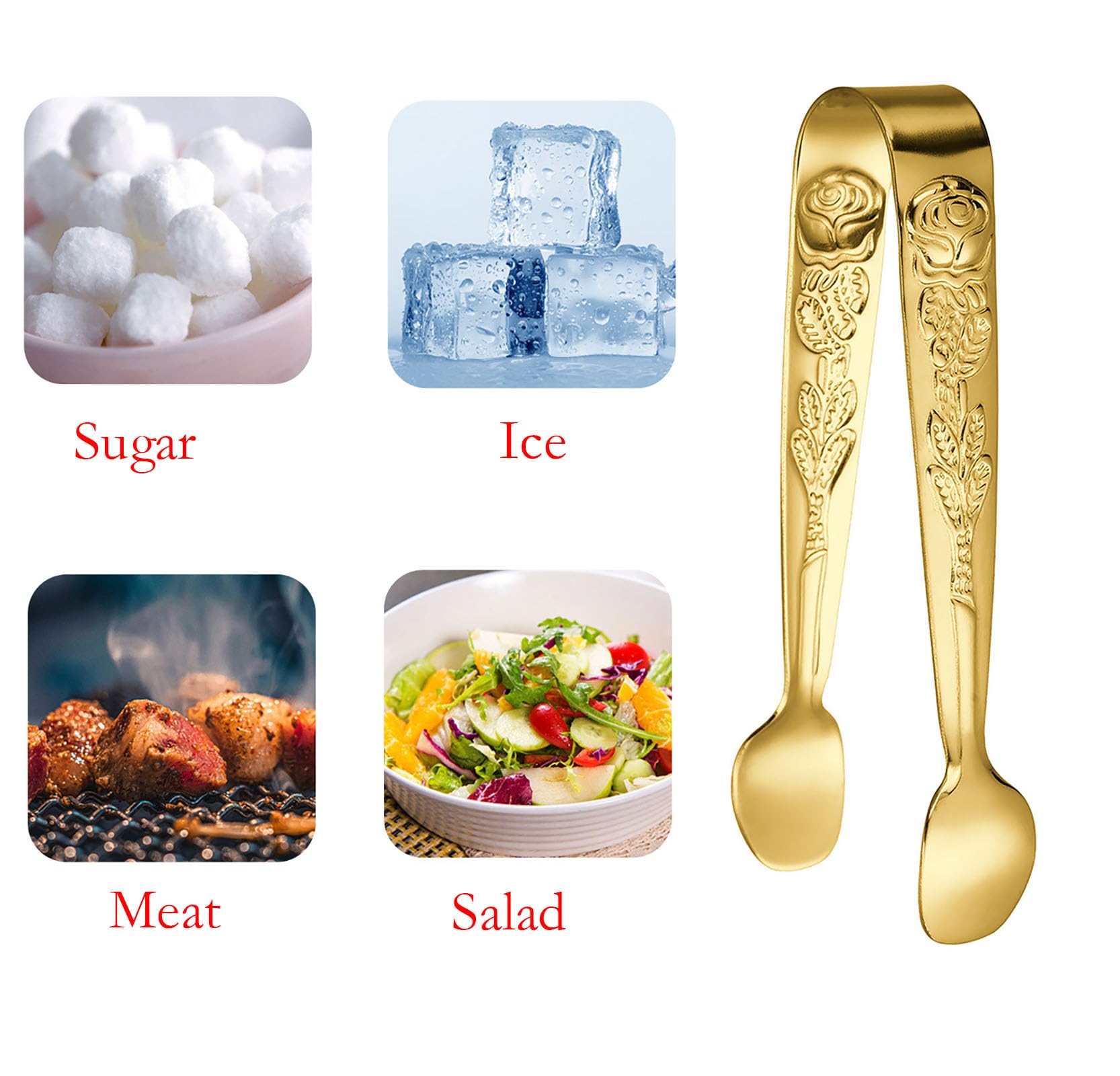 2 pinzas para hielo, figuras doradas de 4.1 pulgadas, pinzas de cubo de azúcar de acero inoxidable para bar, postres, té, fiesta de café y aperitivos (2, dorado) 3