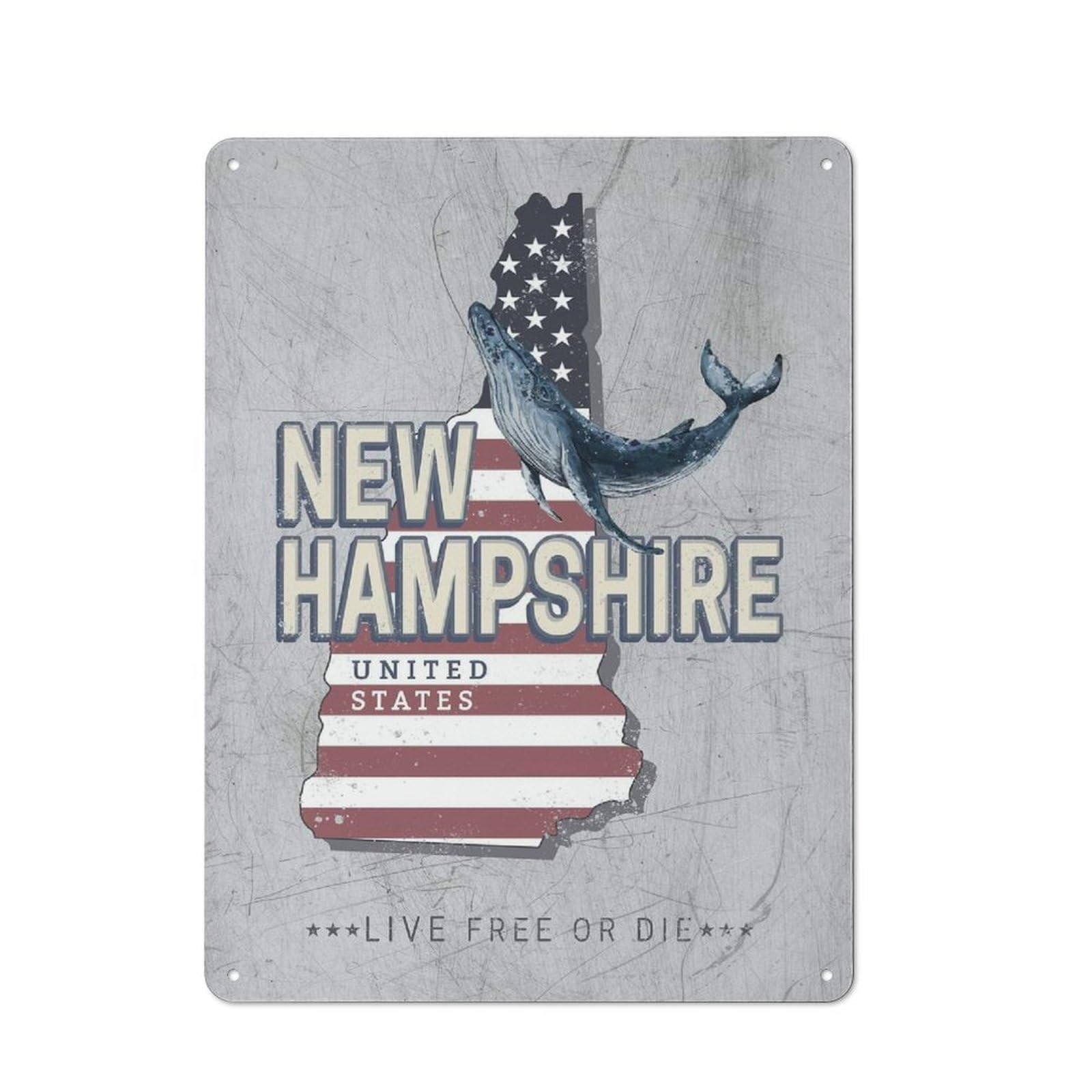 Junmoney New Hampshire Map Usa Tin Wall Plaque 40X30cm With For Garage Or Workshop, For An Autumn Wall Display In Garage And Workshop