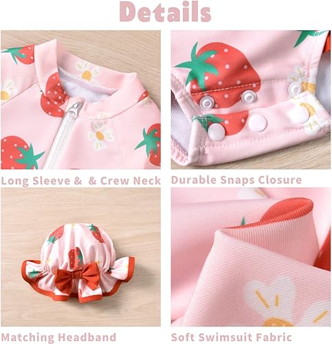 Miniatura 4 de Aalizzwell Traje de baño de una pieza de manga larga con sombrero para bebé niña