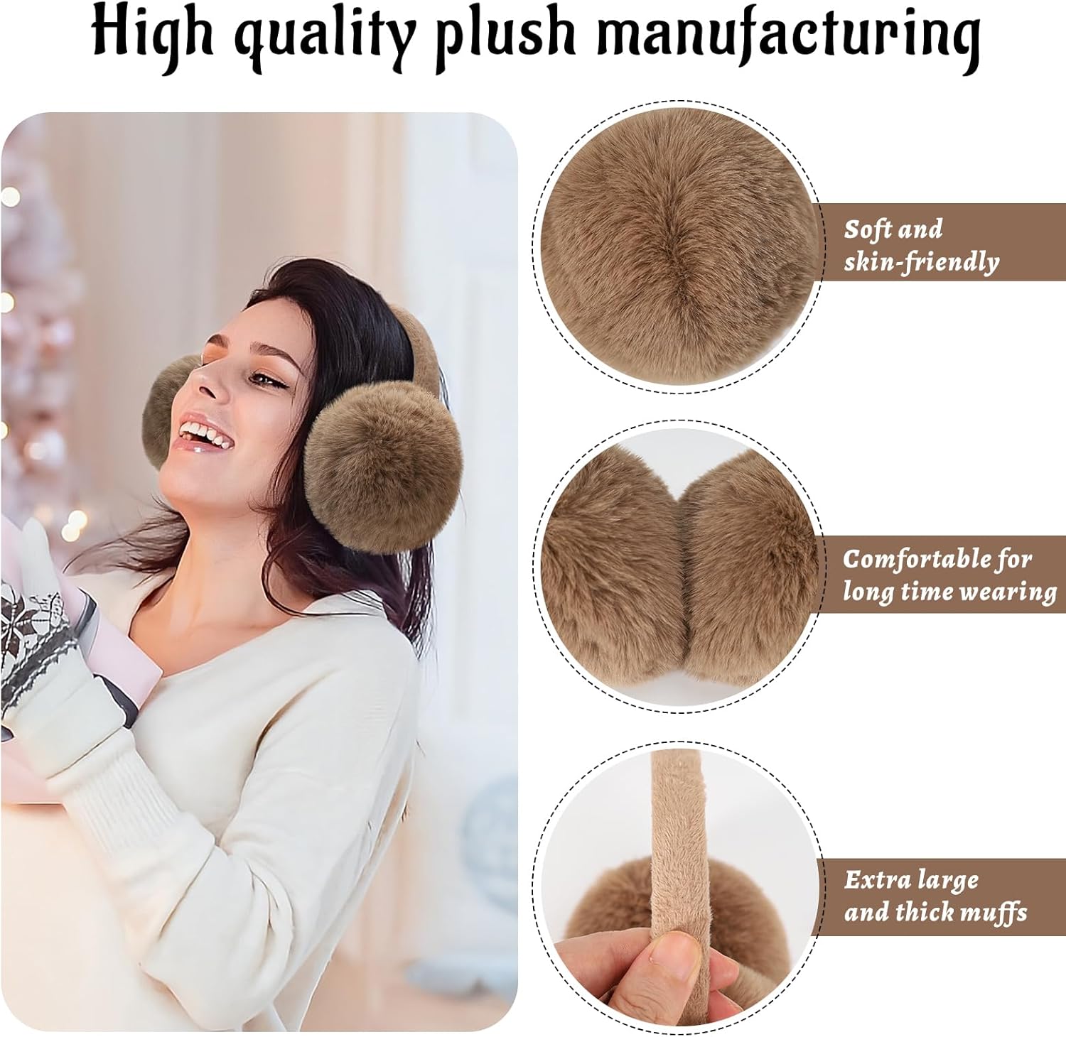 TAINAT 3 PCS Adjustable Winter Ear Muffs Faux Fur Warmers Cute Fuzzy Earmuffs Soft Warm Ear Covering for Women Girls - Image 3